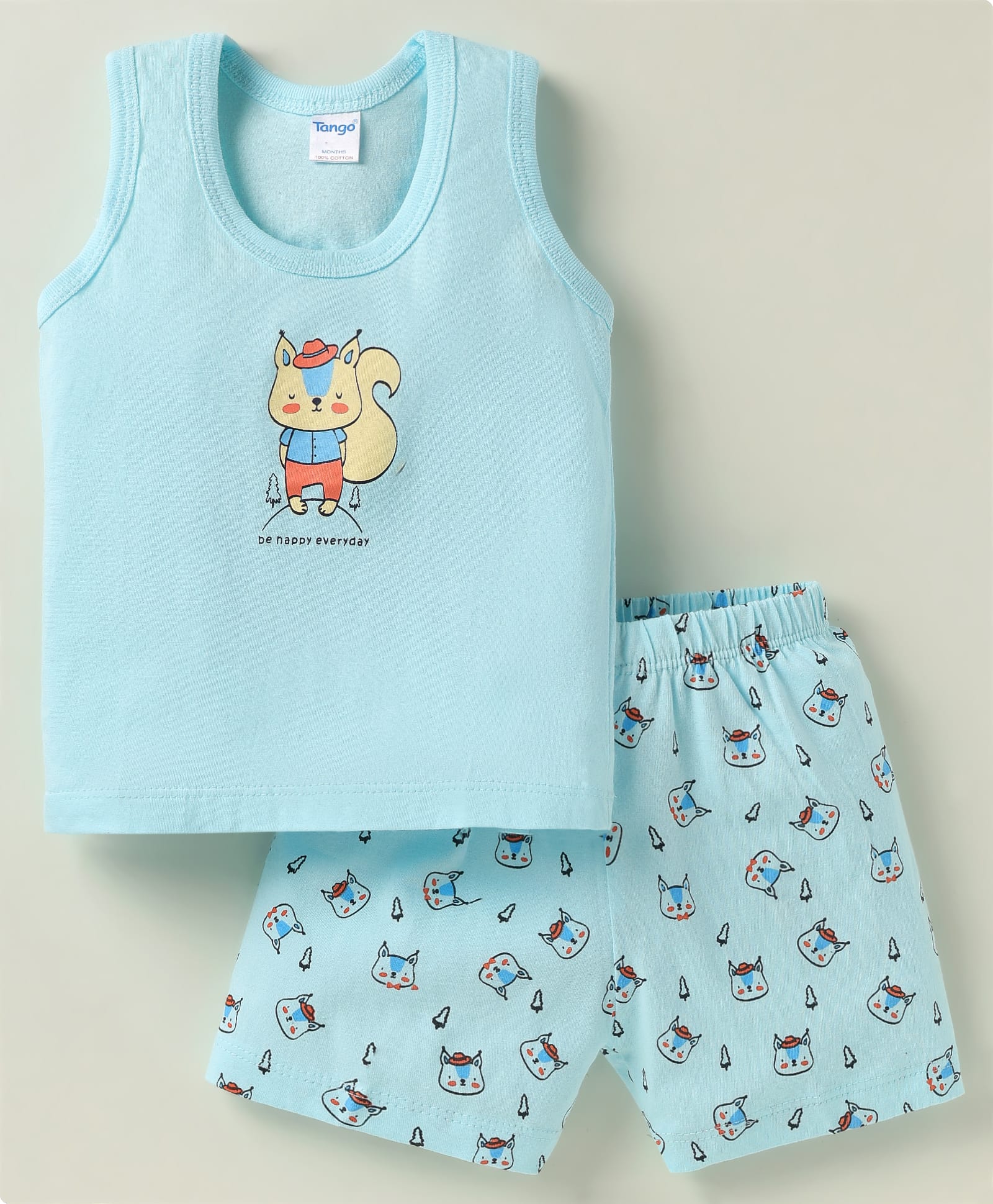 Tango Single Jersey Knit Sleeveless Animal Printed Vest & Knee Length Shorts - Light Blue-image-21