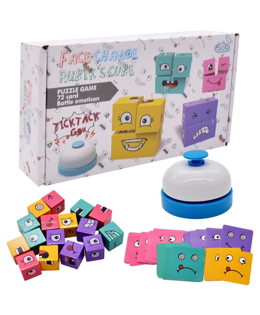 AKN TOYS 90 Pieces Wooden Cube Puzzle Toy Magic Face Building Block Thinking Game Sensory Colourful Cube Puzzle Game Puzzle Building Cube - PACK OF 1 - ( COLOR AND DESIGN MAY VARY )-image-12