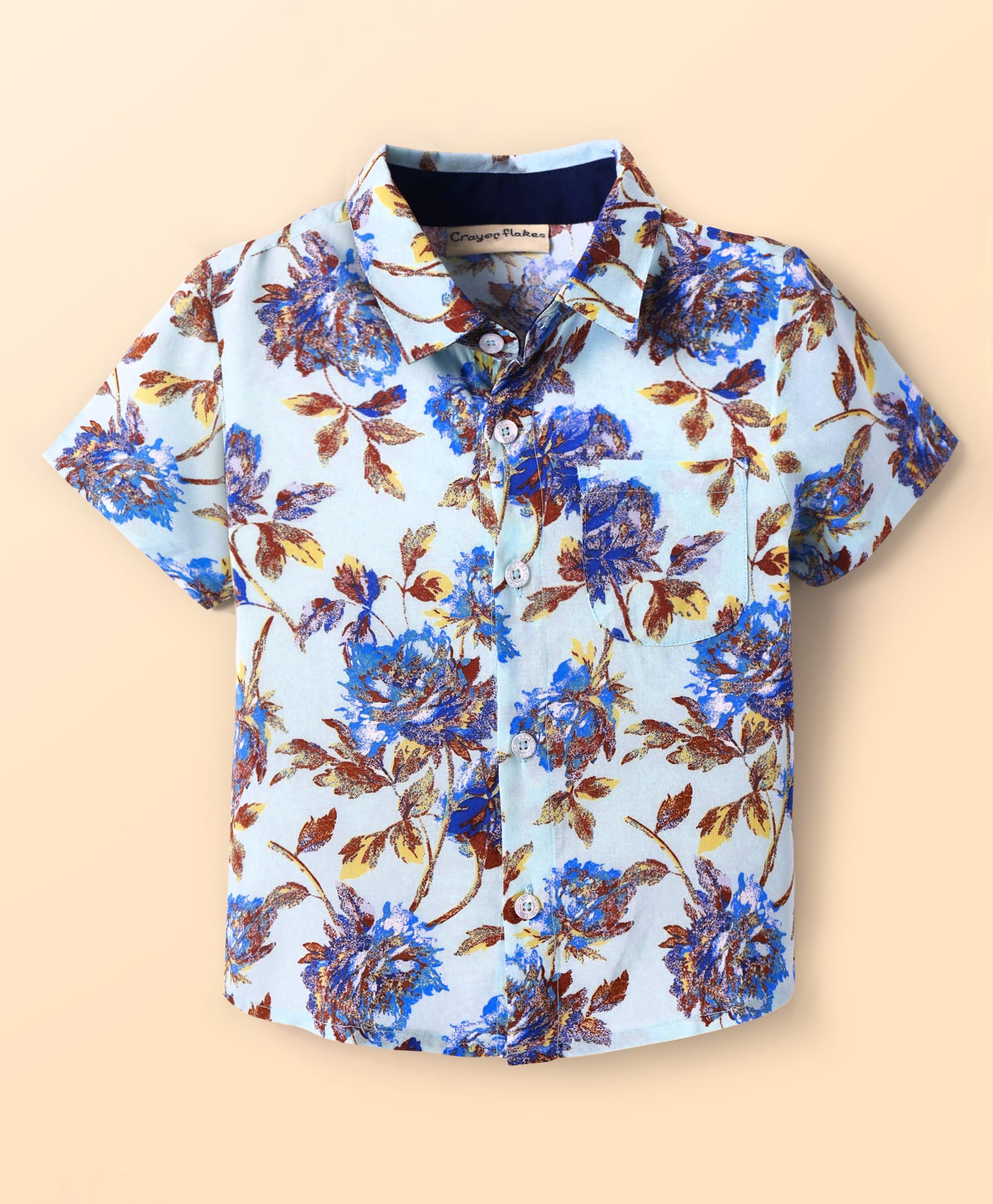 CrayonFlakes Rayon Half Sleeves Floral Printed Shirt - Blue-picture-4