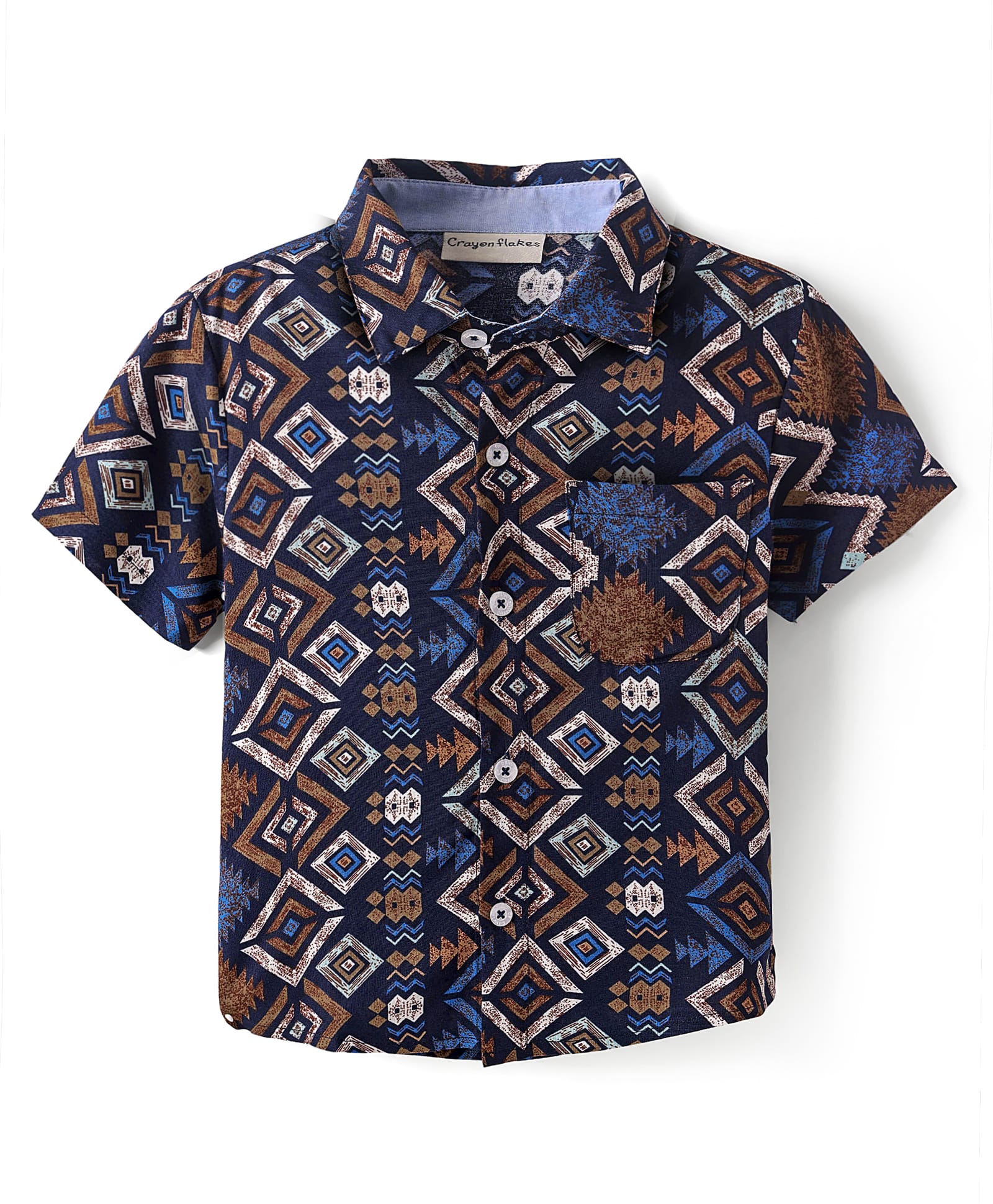CrayonFlakes Rayon Half Sleeves Abstract Printed Shirt - Navy Blue-image-15