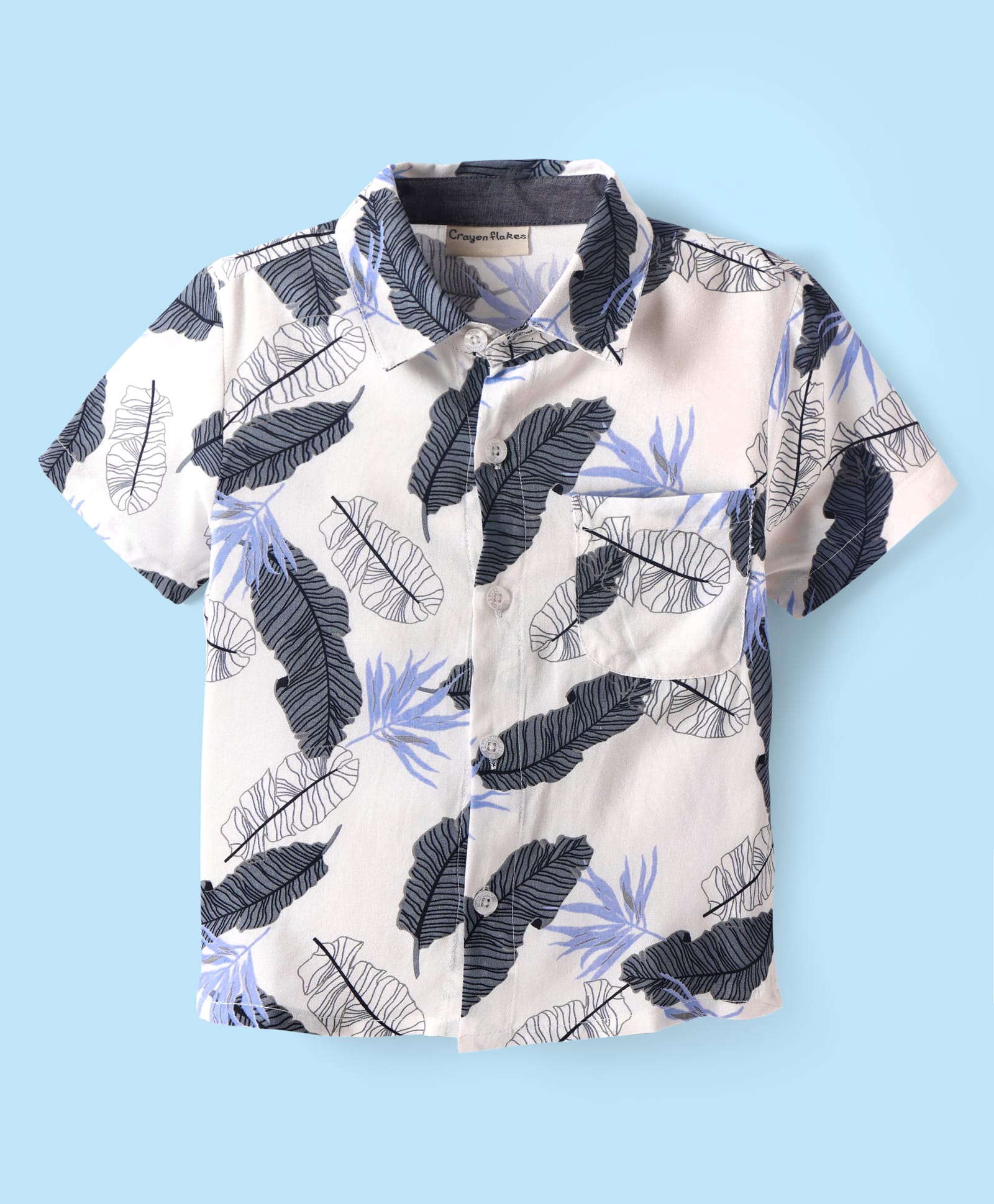 CrayonFlakes Rayon Half Sleeves Leaves Printed Shirt - Off White-picture-37