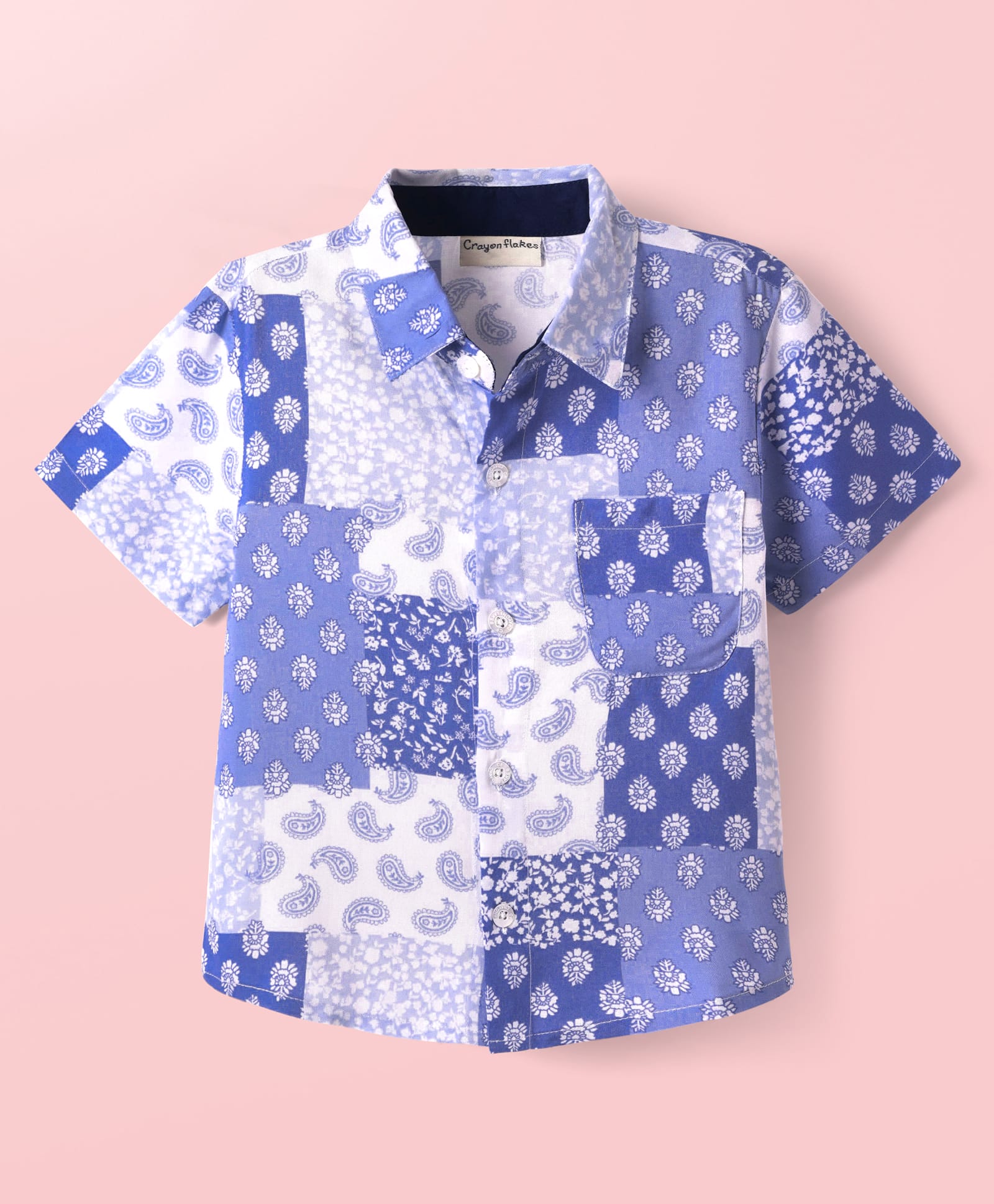 CrayonFlakes Rayon Half Sleeves Floral & Paisley Printed Shirt - Blue-picture-2