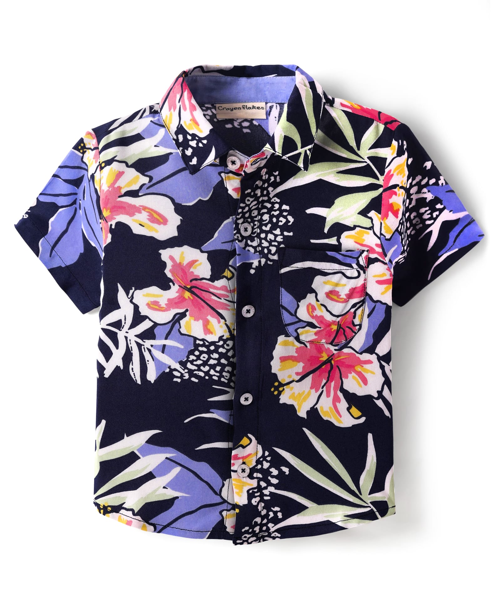 CrayonFlakes Rayon Half Sleeves Floral Printed Shirt - Navy Blue-picture-25