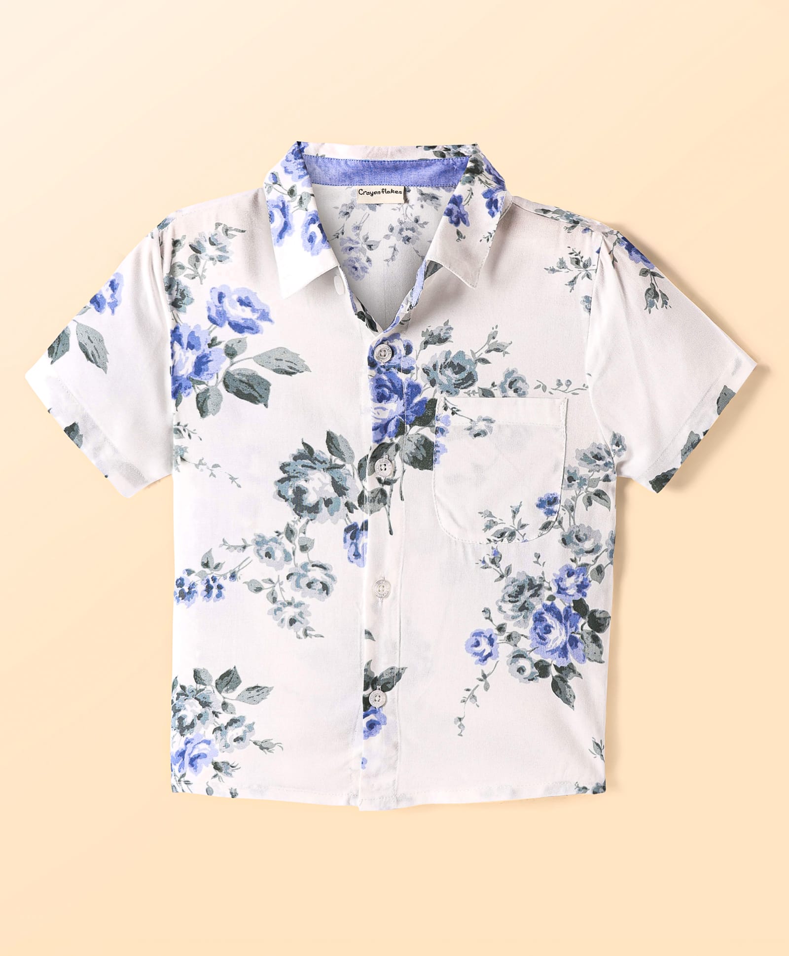 CrayonFlakes Rayon Half Sleeves Floral Printed Shirt - Off White-picture-45