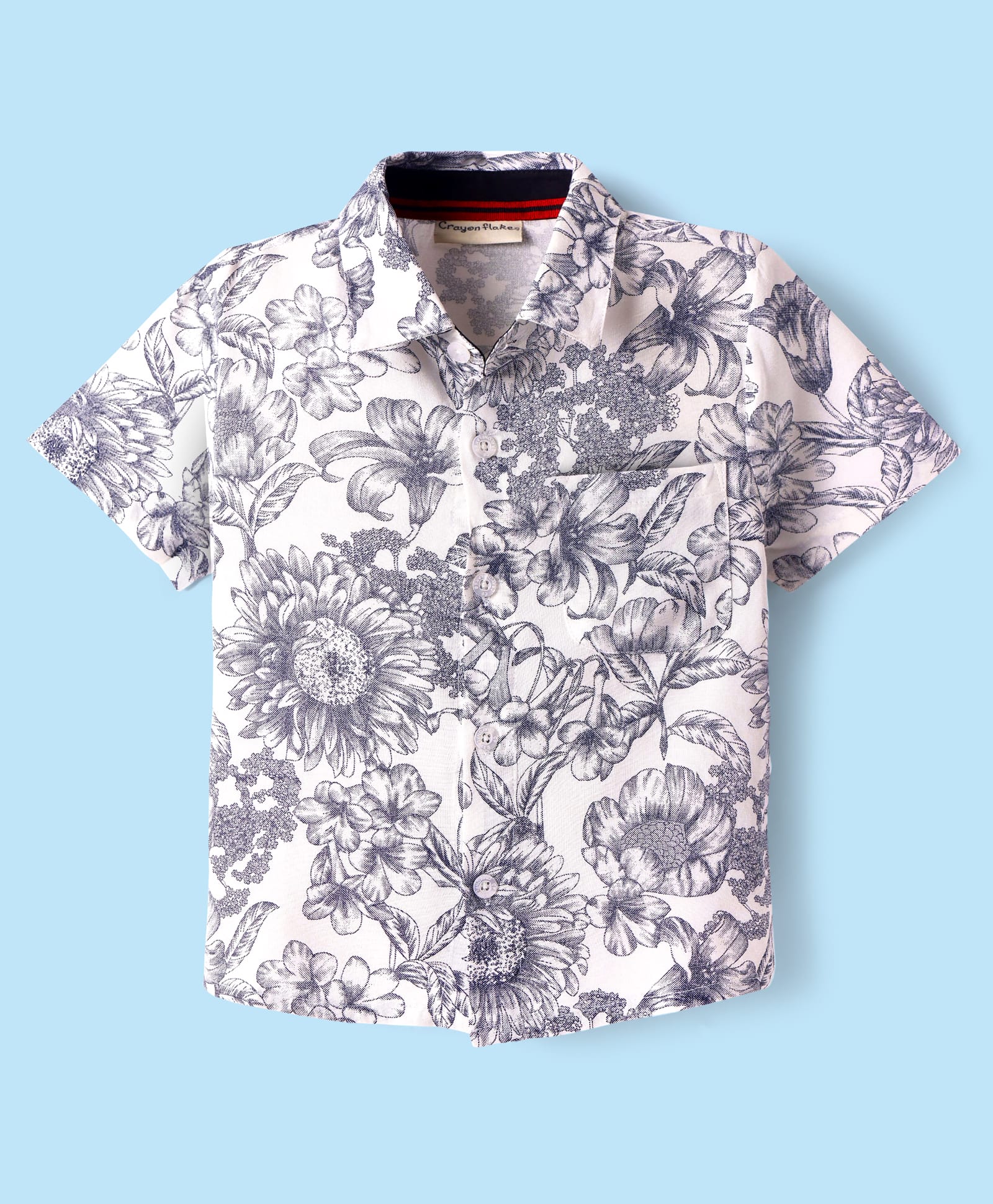 CrayonFlakes Rayon Half Sleeves Floral Printed Shirt - Off White-picture-3