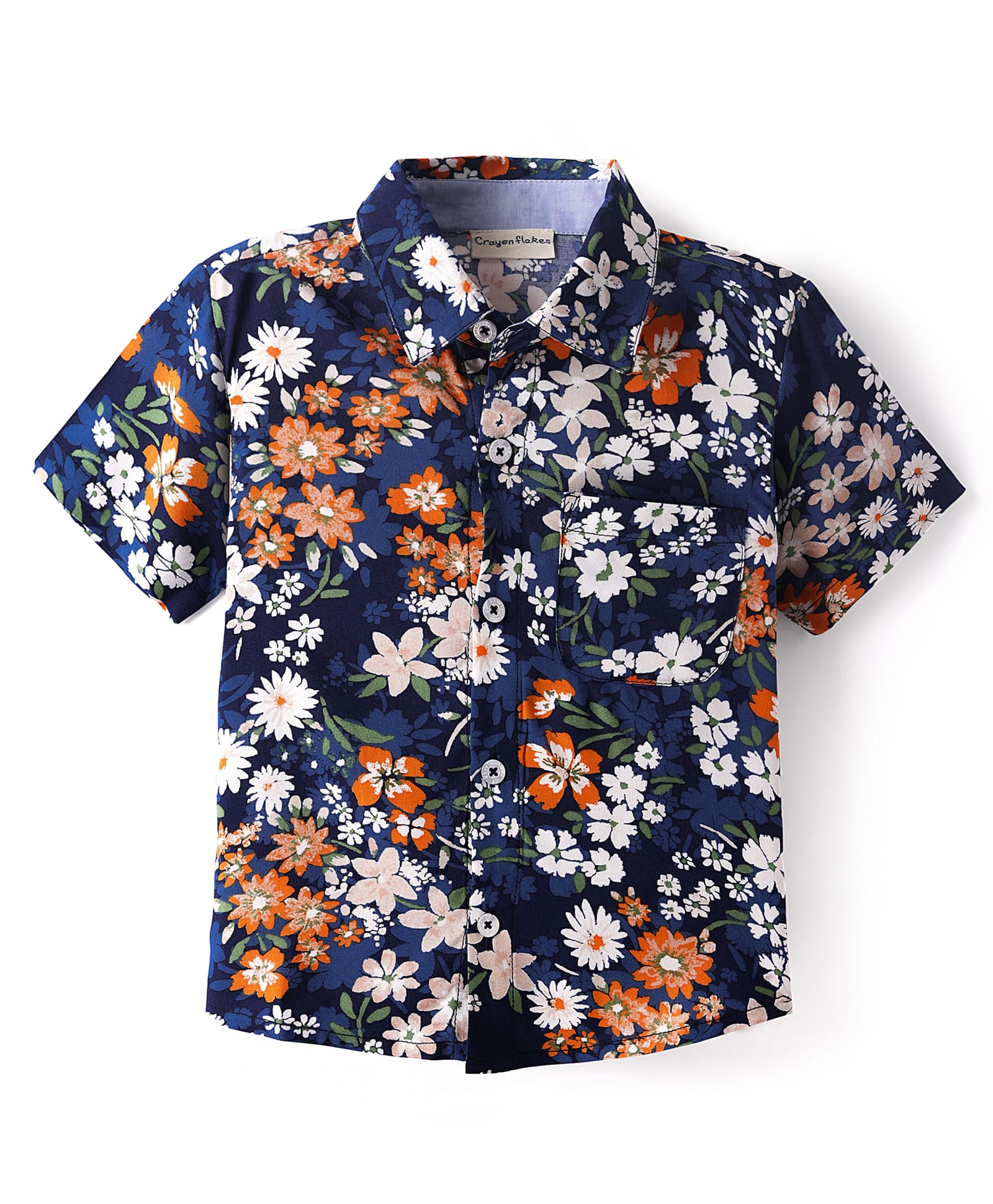 CrayonFlakes Rayon Half Sleeves Floral Printed Shirt - Navy Blue-picture-26