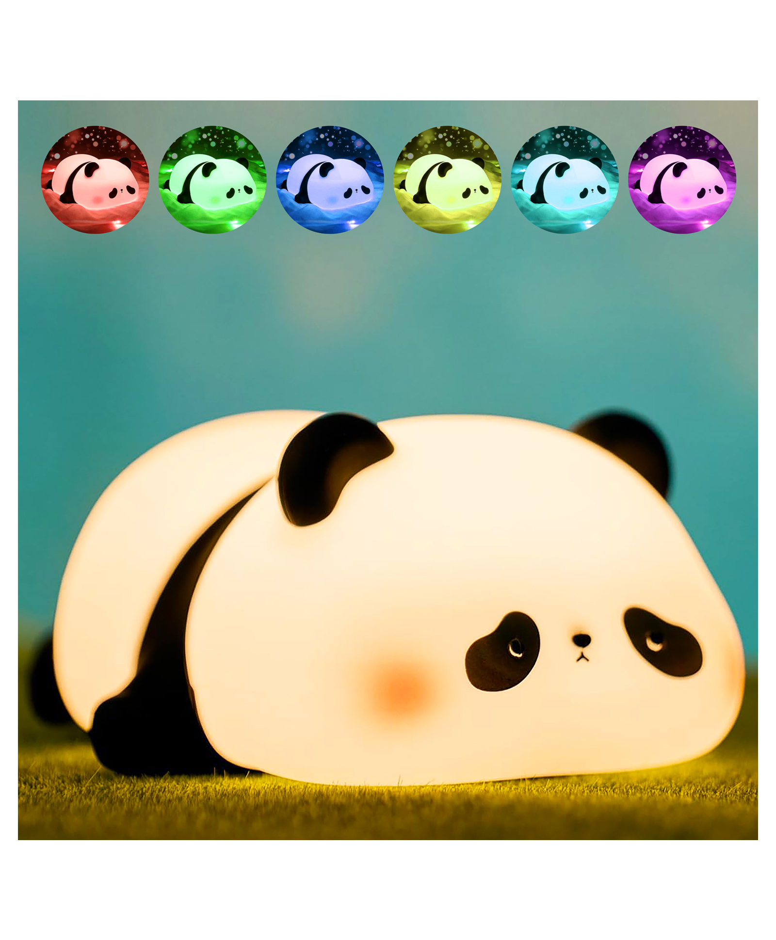 VGRASSP Color Changing Panda Face Silicone Night Lamp Toy For Kids - Soft Rechargeable Squishy Animal Light For Baby And Toddlers - Color May Vary-image-38