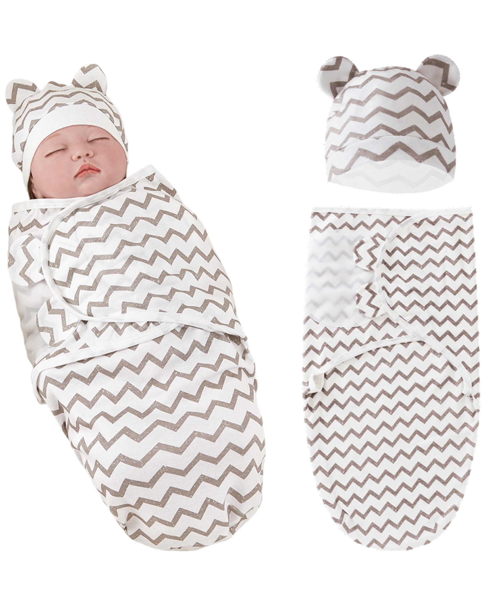 Bembika Baby Swaddle Wraps - Soft Cotton Swaddle Wrap, Organic Cotton Swaddle Wrap, Muslin Swaddle Wrap, Hooded Swaddle Wrap for Newborns - Comfortable, Breathable, and Safe Set Of 2-(Wavy Pattern)-image-12