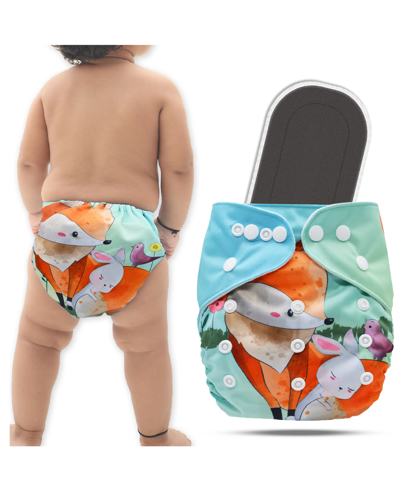 Bembika A Plus Printed Cloth Diaper With Bamboo Charcoal inserts for Babies Washable & Reusable Cloth Nappies For Baby Leakproof And Wetfree Adjustable Cloth Diapers -(BE2651)-picture-3