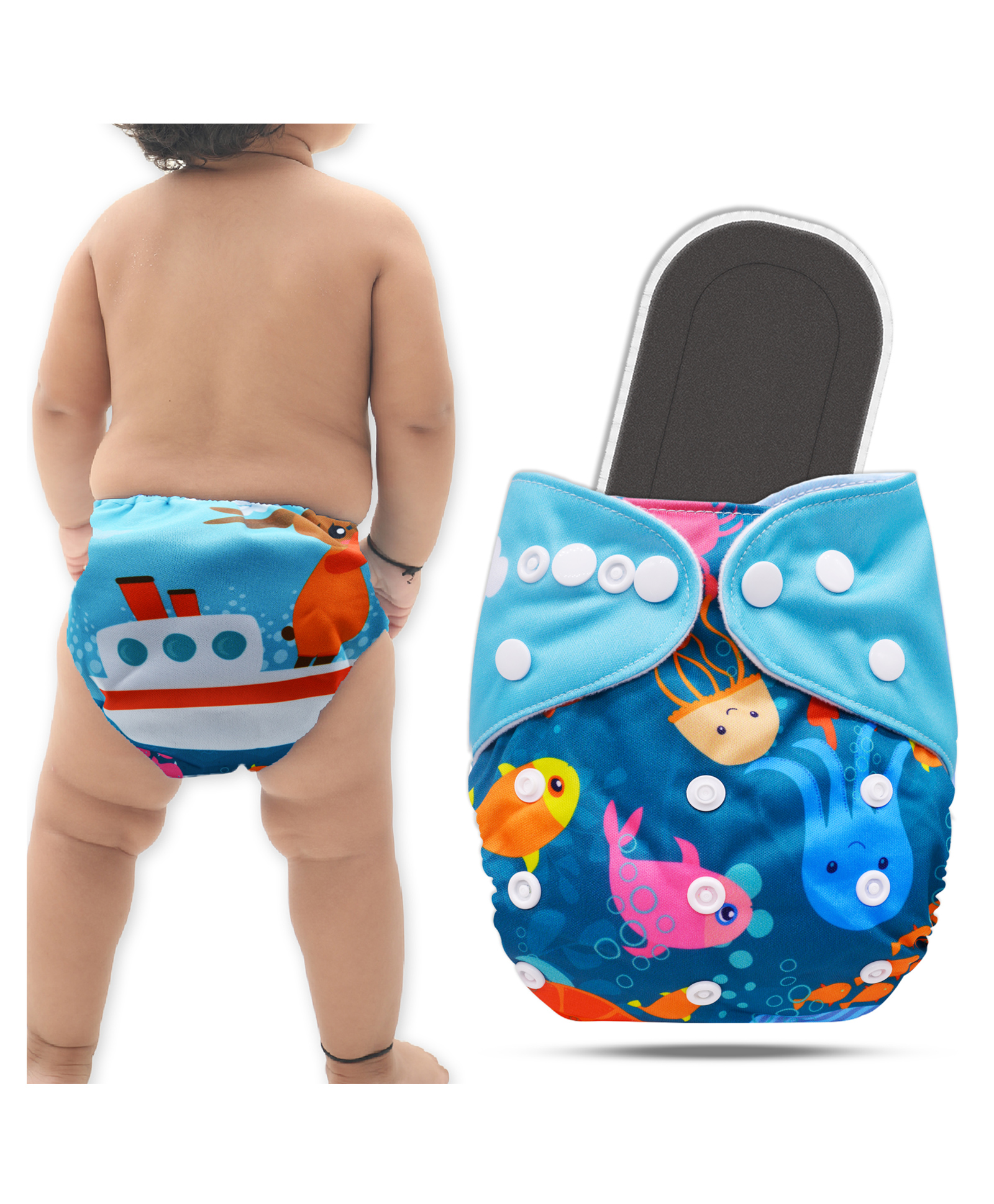 Bembika A Plus Printed Cloth Diaper With Bamboo Charcoal inserts for Babies Washable & Reusable Cloth Nappies For Baby Leakproof And Wetfree Adjustable Cloth Diapers -(BE2664)-picture-27