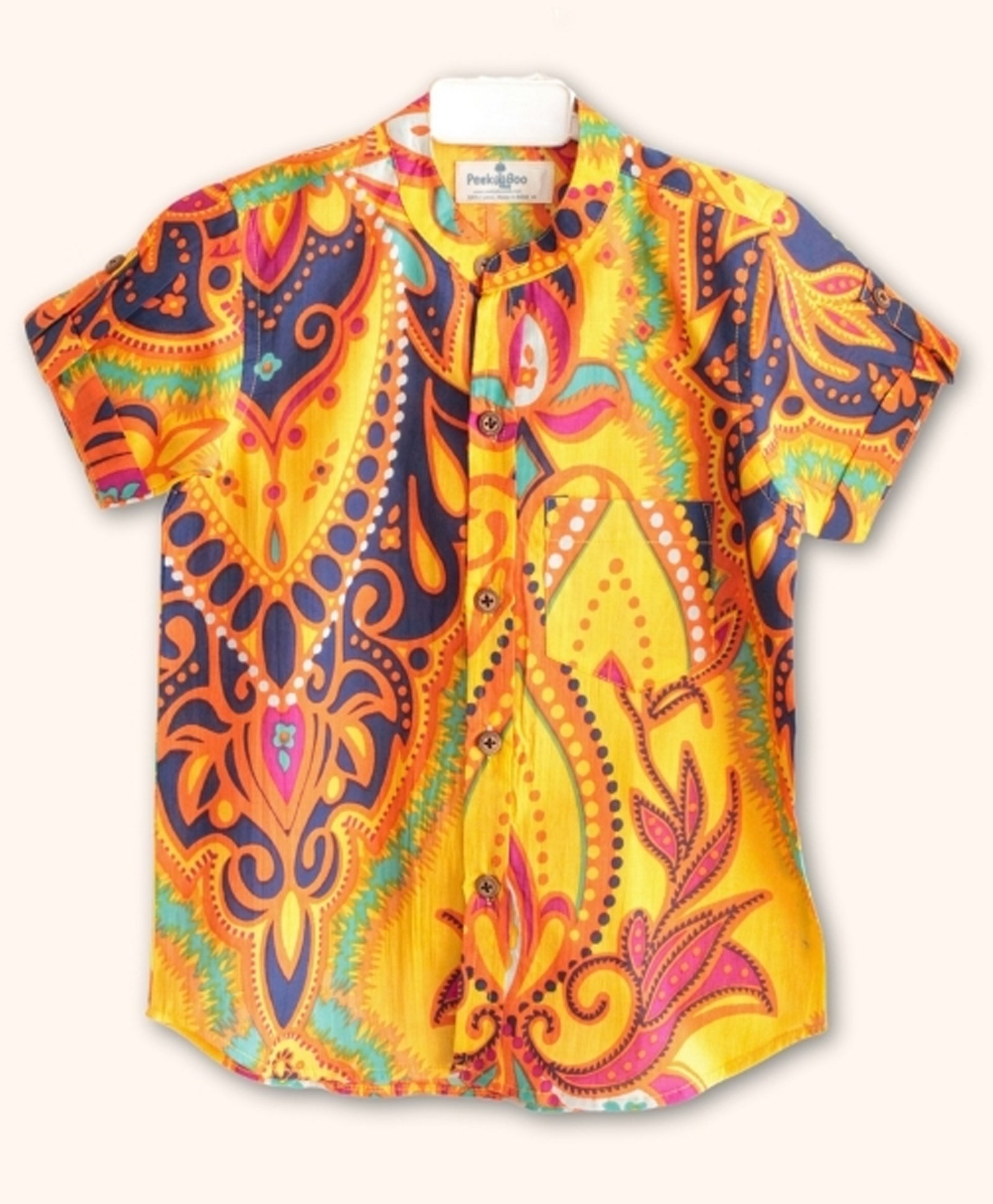 Peekaaboo Kids Pure Cotton Half Sleeves Abstract Printed Shirt - Yellow-image-9