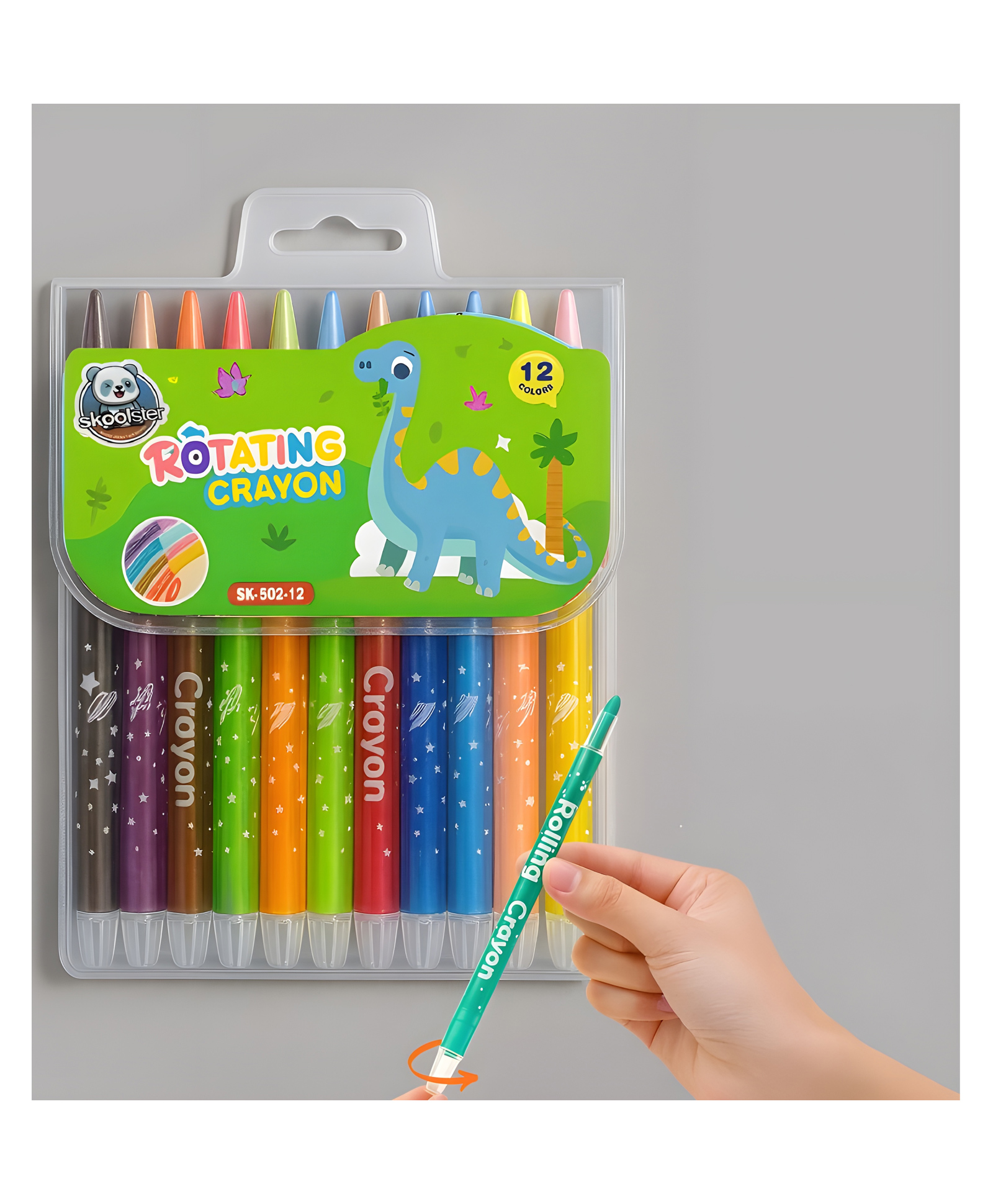 Skoolster 12 shades Twist crayons with Anti-Breakage body, Bright & Playful colors, Smooth Japanese technology, Perfect for kids & young artists ( Dinosaur)-picture-11