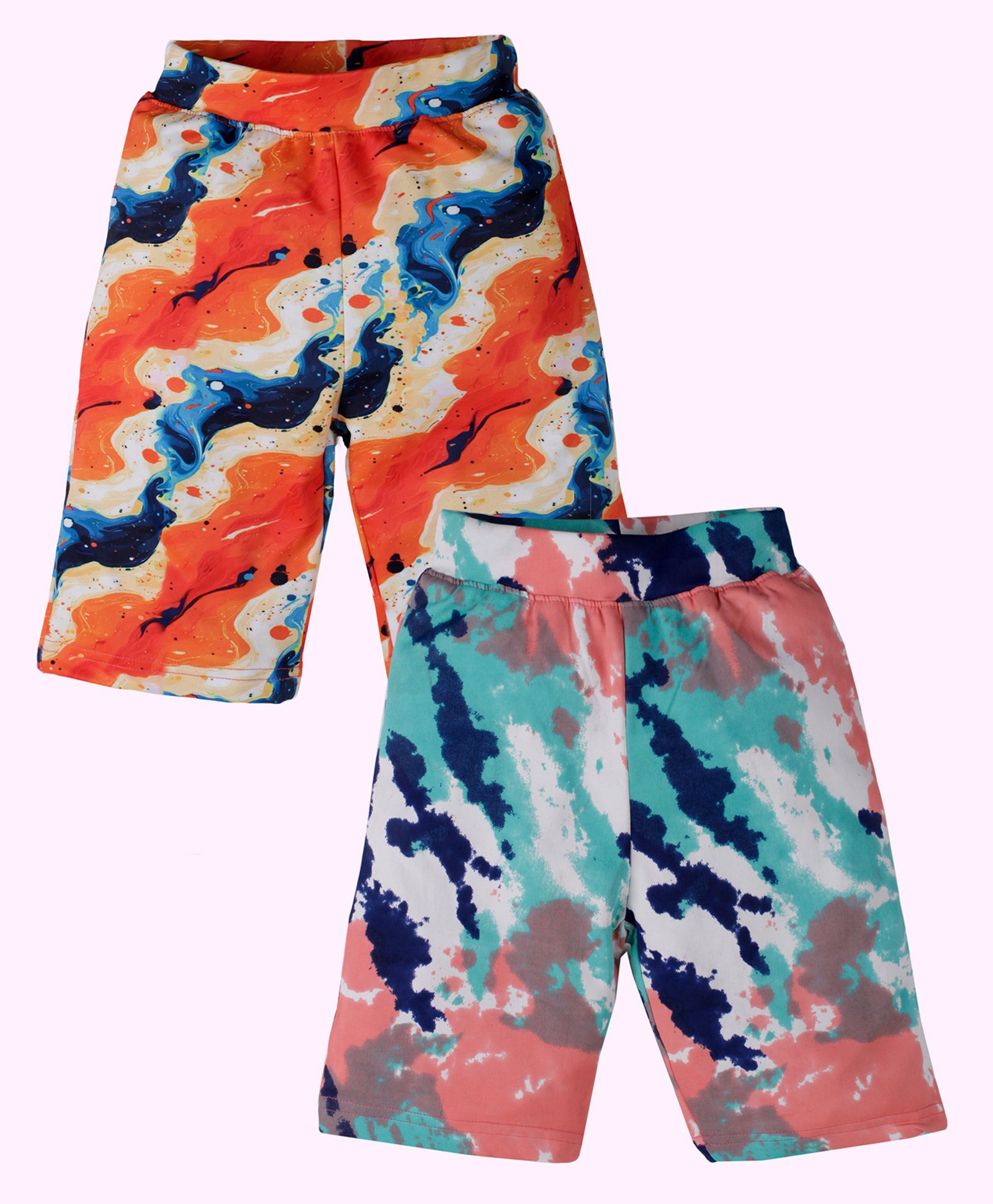 Kiddopanti Pack Of 2 Tie Dye Cycling Shorts - Multi Colour Sea Blue & Coral-image-46