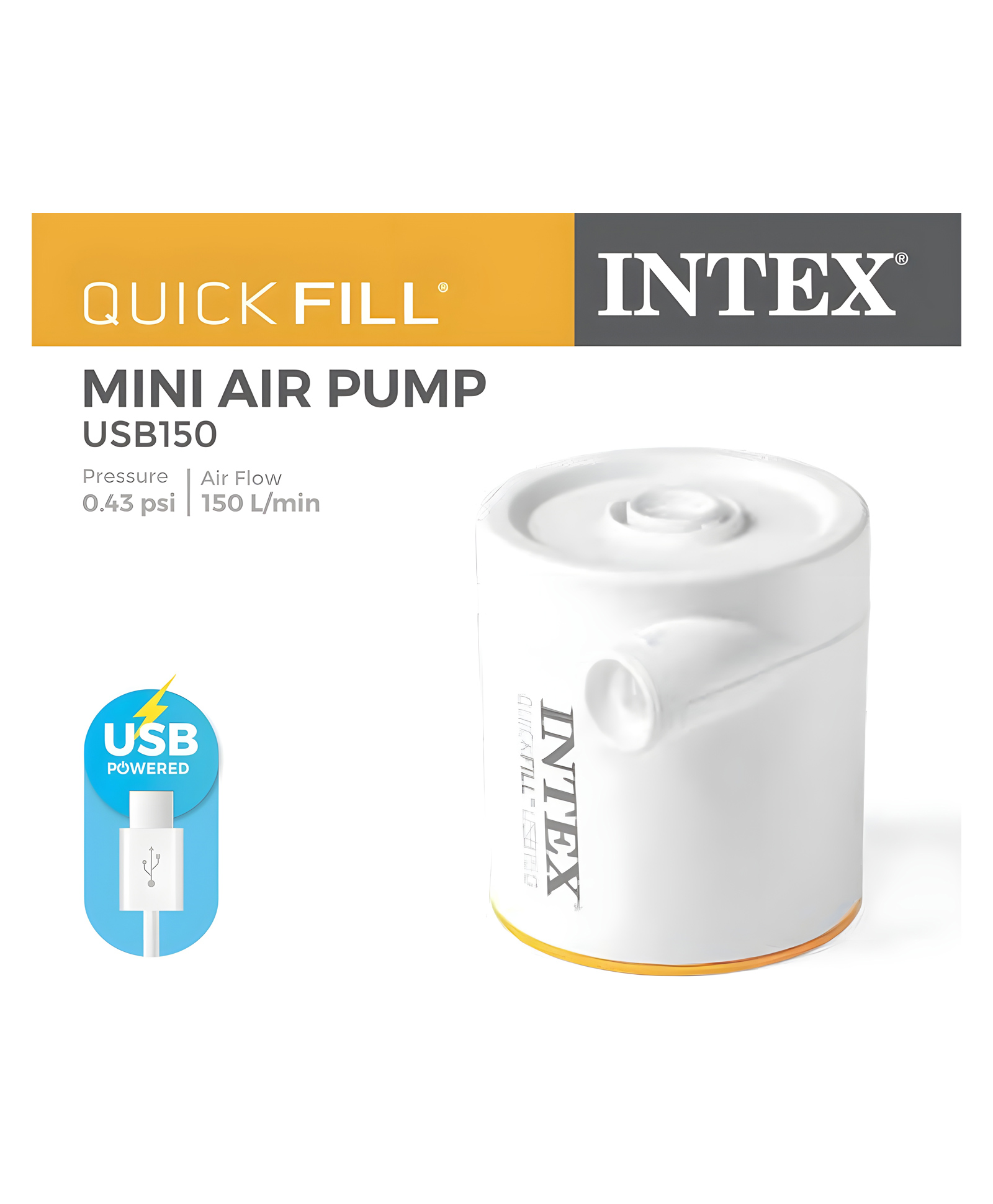 Intex 66616 Mini Air Pump Intex Quick-Fill USB Electric Air Pump USB150 Intex Electric Air Pump Inflate Air Pump Intex Mini Air Pump Intex USB Power Air Pump - Multicolor-picture-24