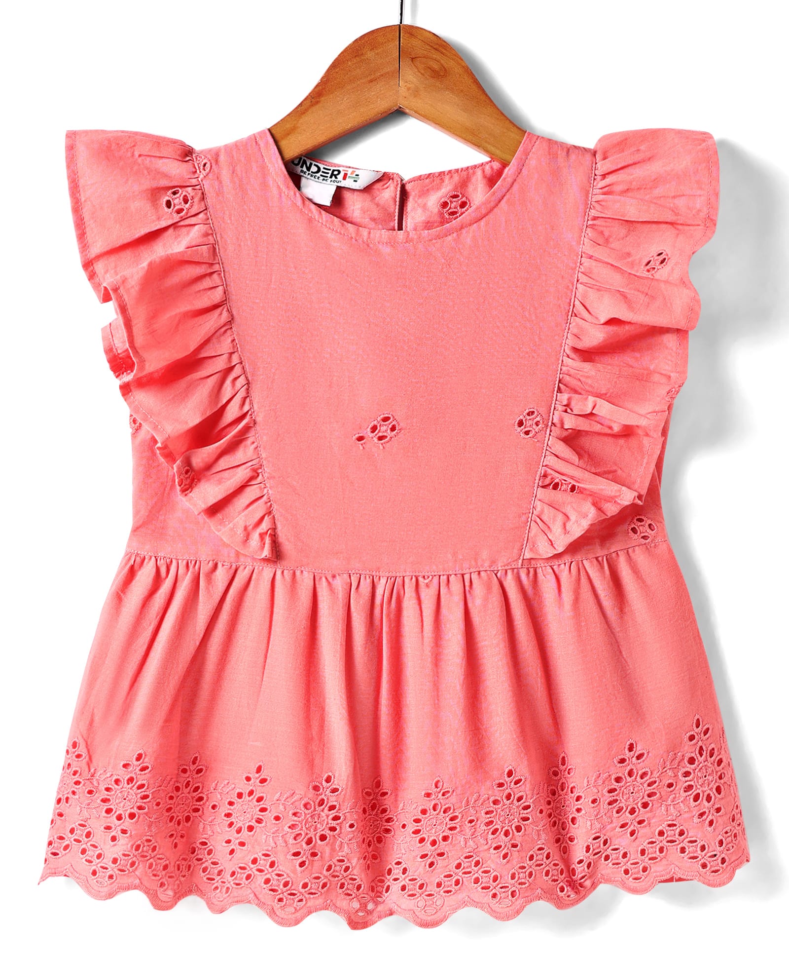 Under Fourteen Only Cotton Frill Detailed Schiffli Embroidered Top - Pink-picture-24