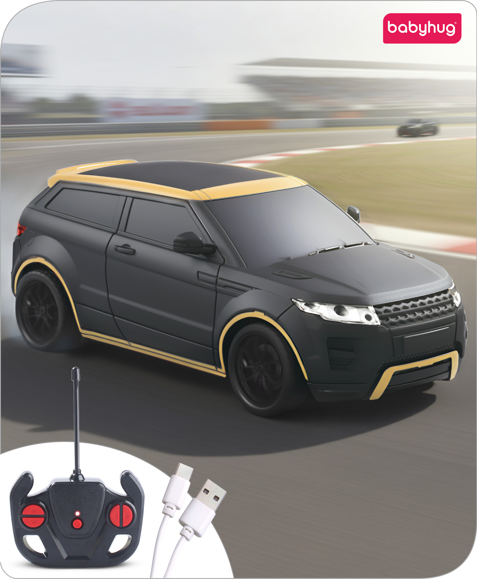 Babyhug 1:24 C-Type Rechargeable Remote Control Racing Car BIS Certified - Black & Golden-picture-19