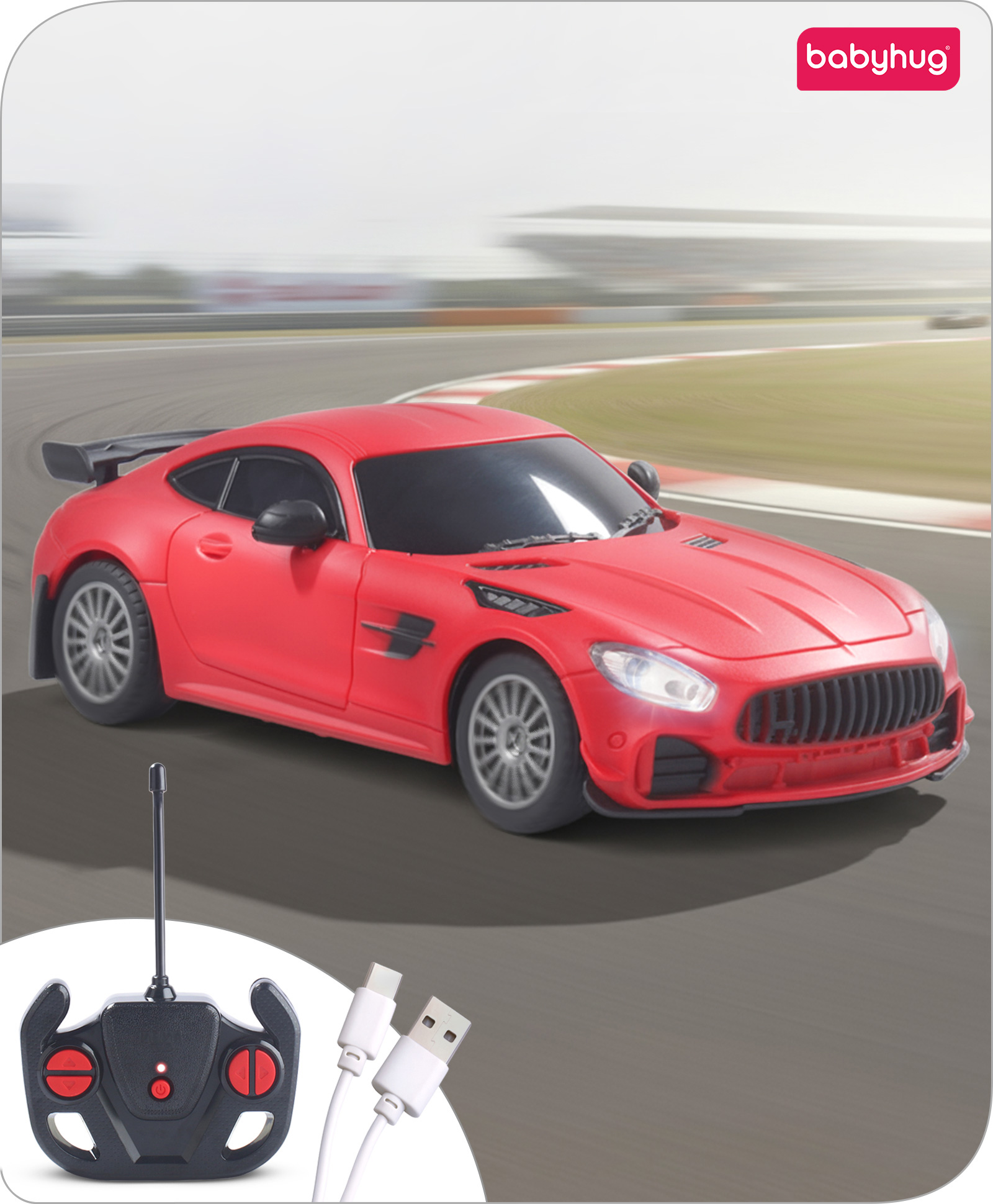 Babyhug 1:24 C-Type Rechargeable Remote Control Racing Car BIS Certified - Red