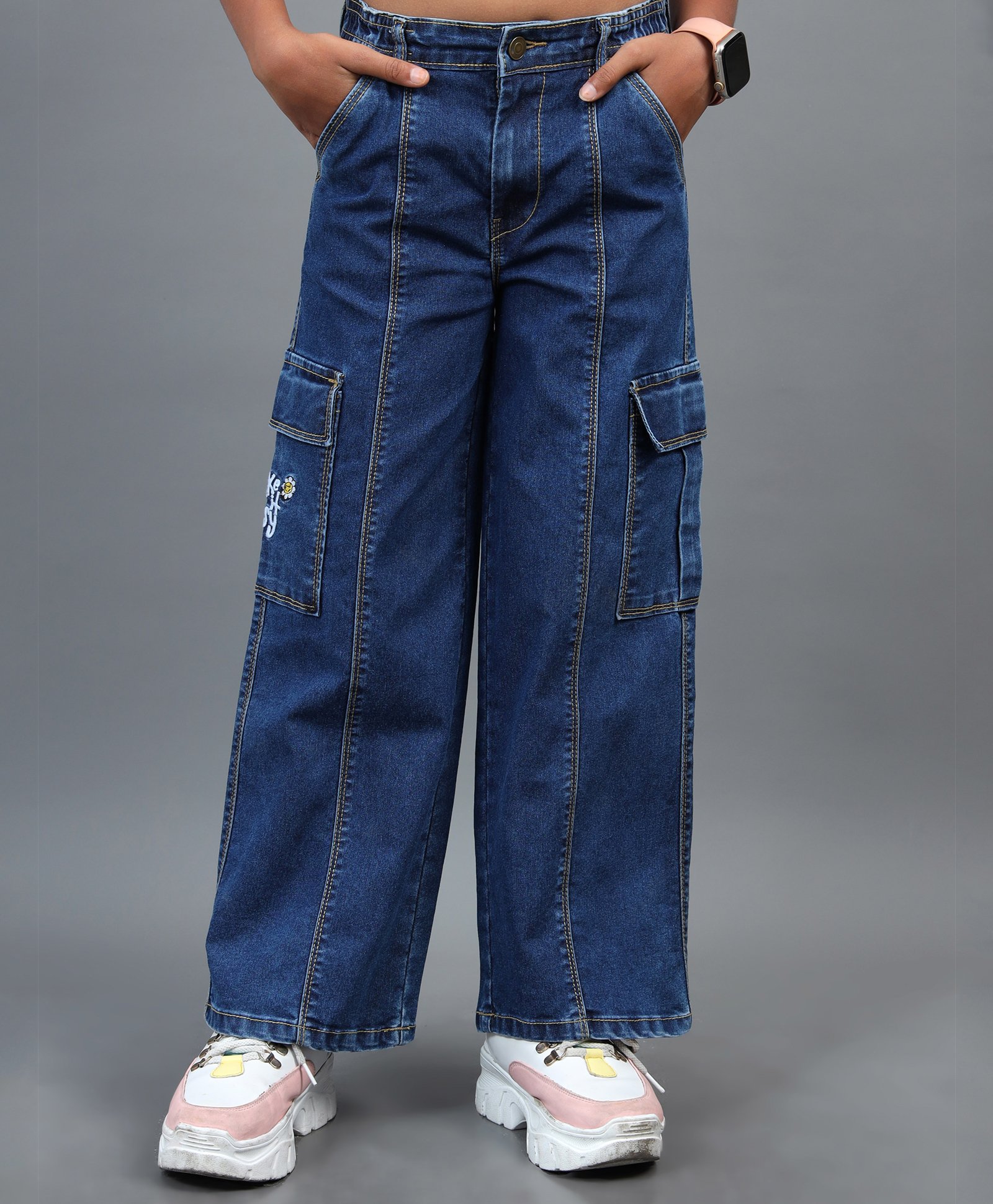 Under Fourteen Only Typography Embroidered Jeans - Blue-picture-27