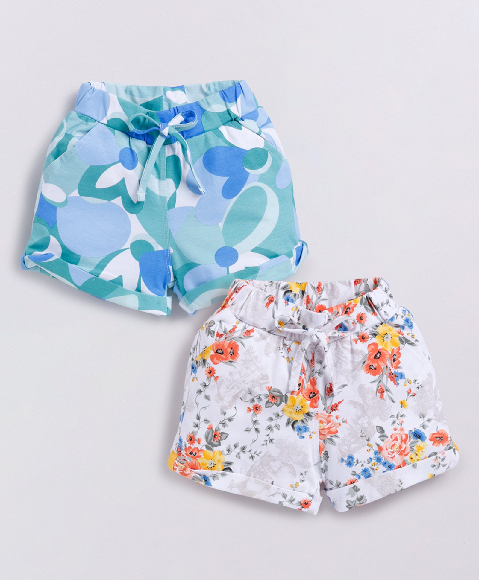 Biskid Sinker Pack Of 2 Floral Printed Shorts - White Blue & Orange-picture-13