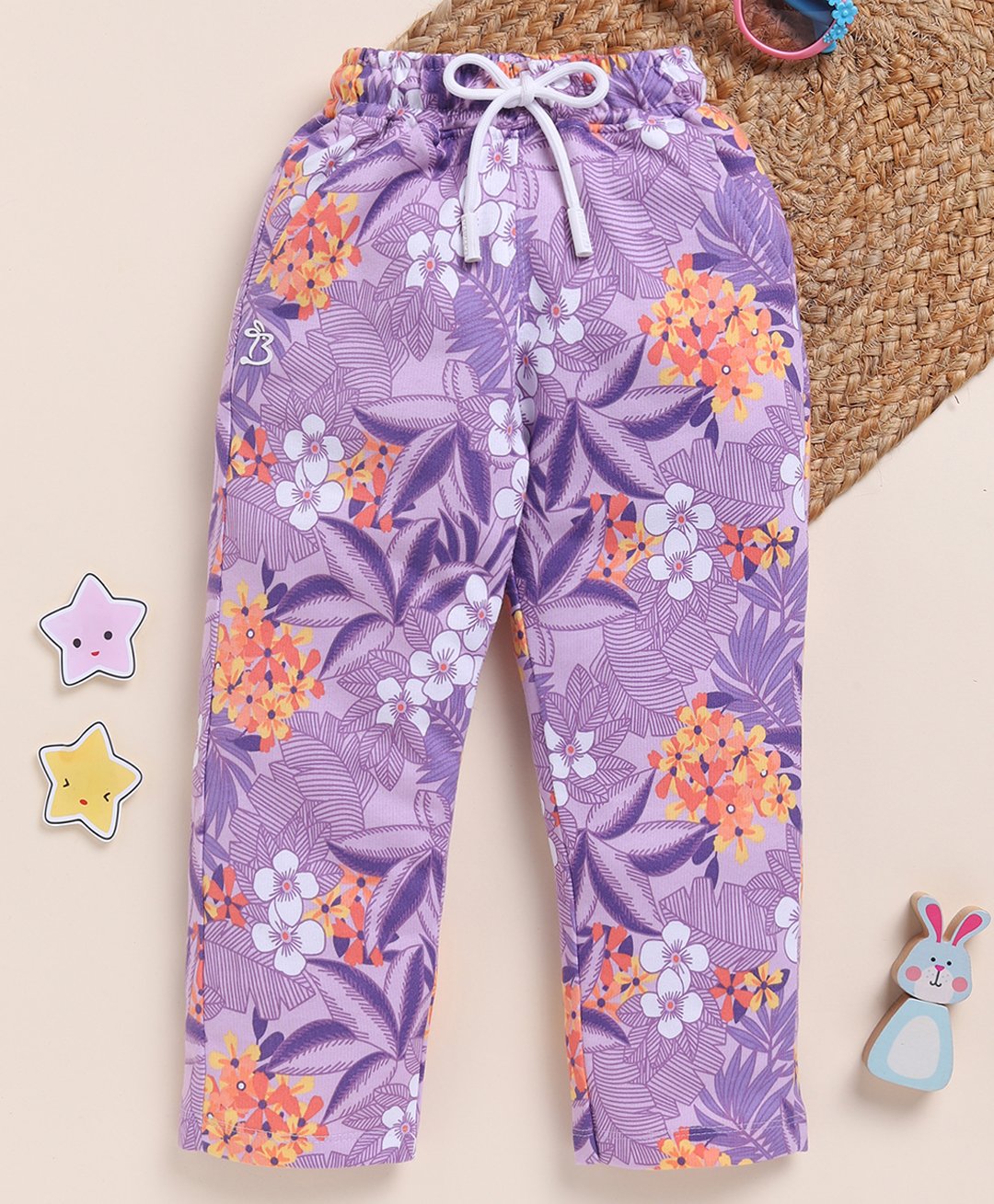 Biskid Pure Cotton Floral Printed Pajama - Purple-image-32