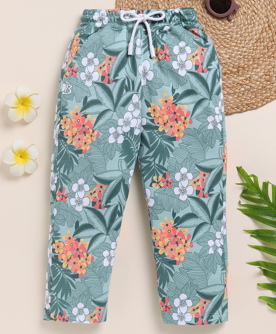 Biskid Pure Cotton Floral Printed Pajama - Mint Green-image-31