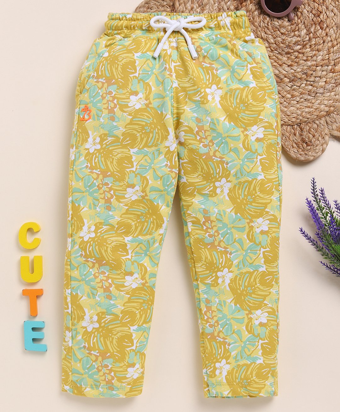 Biskid Pure Cotton Floral & Leaves Printed Pajama - Mustard-picture-17
