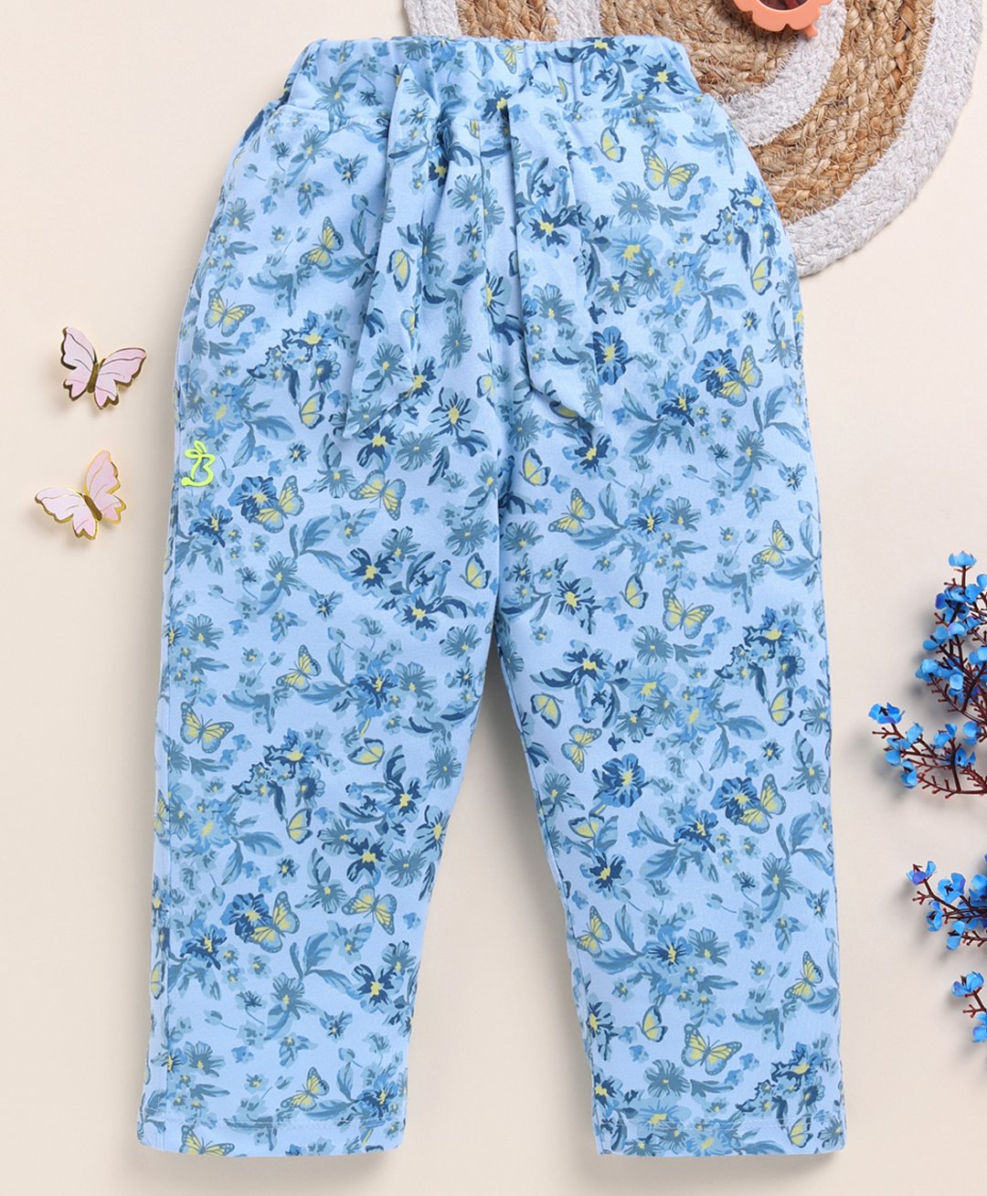 Biskid Pure Cotton Floral & Butterflies Printed Pajama - Blue-picture-20