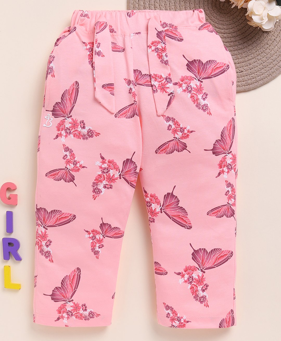 Biskid Pure Cotton Floral & Butterflies Printed Pajama - Peach-picture-24