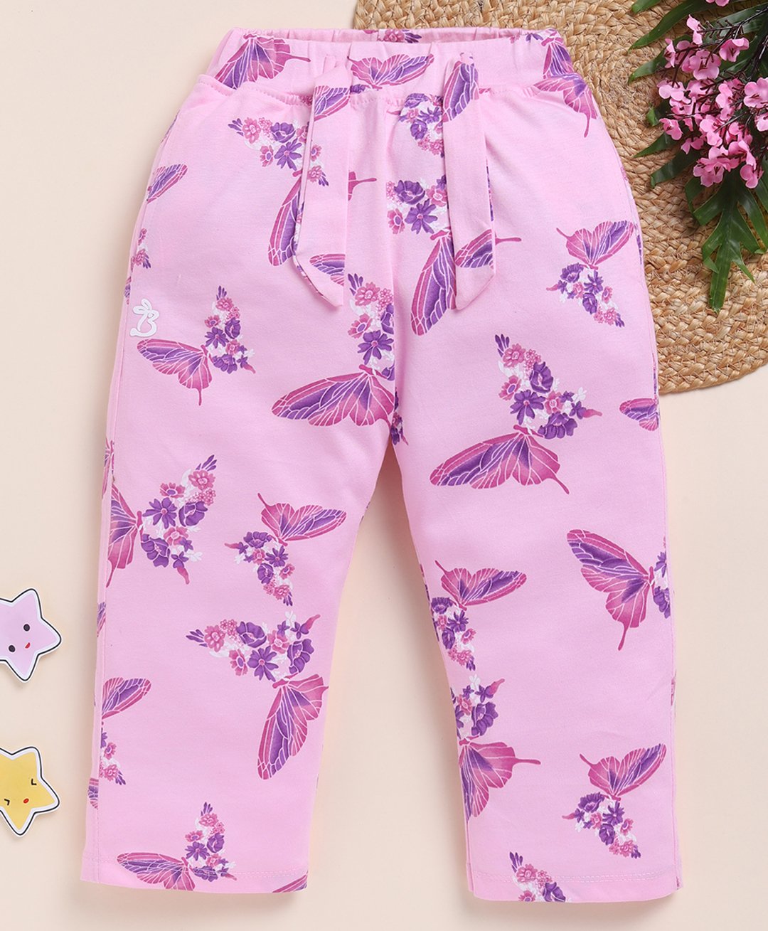 Biskid Pure Cotton Floral & Butterflies Printed Pajama - Pink-picture-21
