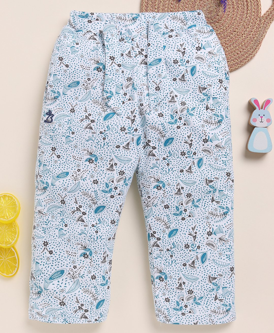 Biskid Pure Cotton Floral Printed Pajama - White-picture-27