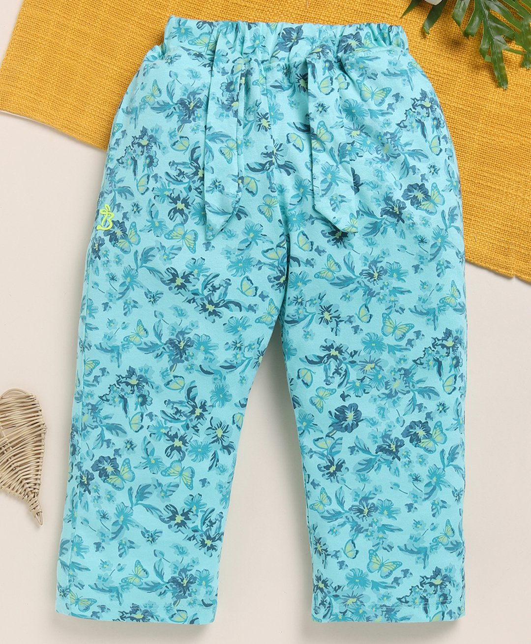 Biskid Pure Cotton Floral & Butterfly Printed Pajama - Sea Green-picture-20