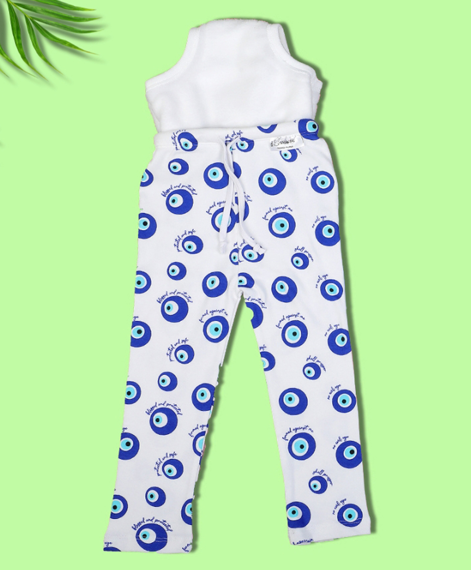 Snugkins Diaper Pant Potty Training Pajamas 100% Cotton with Evil Eye Print - White & Blue-image-2