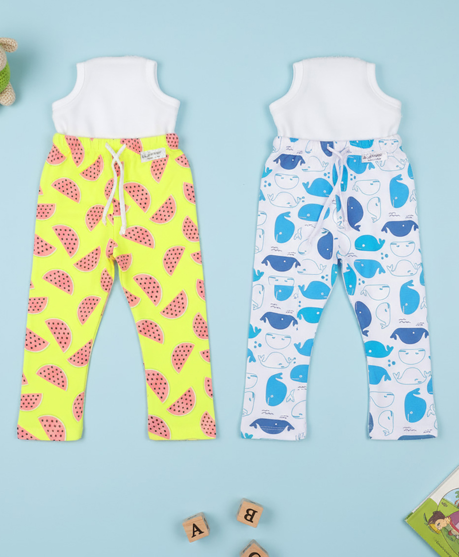 Snugkins Diaper Pant Potty Training Pajamas for Boys & Girls|100% Cotton Size 3(3-4 years)-Pack of 2-Watermelon & Whale-image-34