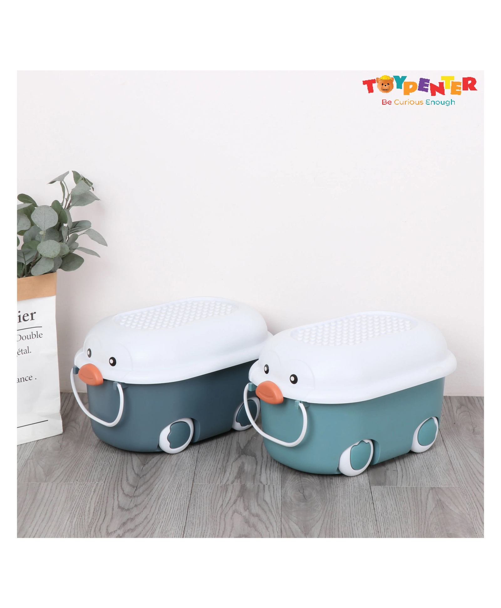 TOYPENTER Storage Box | Rolling Storage Container Box | Baby Storage Box For Baby Product | Trunk Storage Box | Storage Box And Organizer For Baby Products (Blue&Green)-picture-13