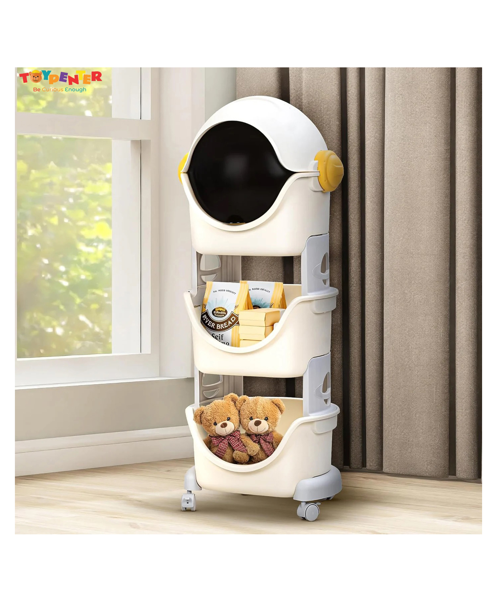 TOYPENTER Astro 3 Tier Detachable Multipurpose Kids Room Stackable Basket Organizer Storage Rack for Kids Toys / Books And Baby Clothes Storage-image-2
