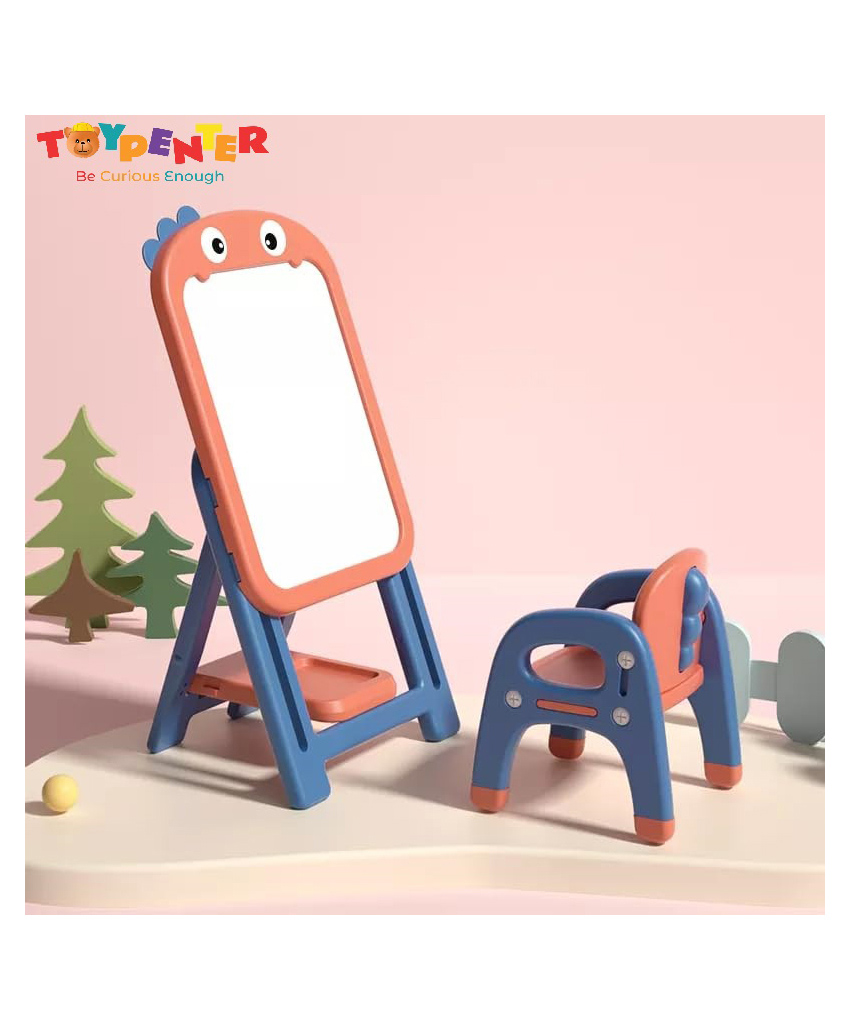 TOYPENTER Drawing Board with Chair | Easel Board Set with Chair for Kids Drawing Activity Board | Foldable Height Adjustable Magnetic Drawing Board with Chair for Kids Fun Learning Art Activity Set (Red)-image-0