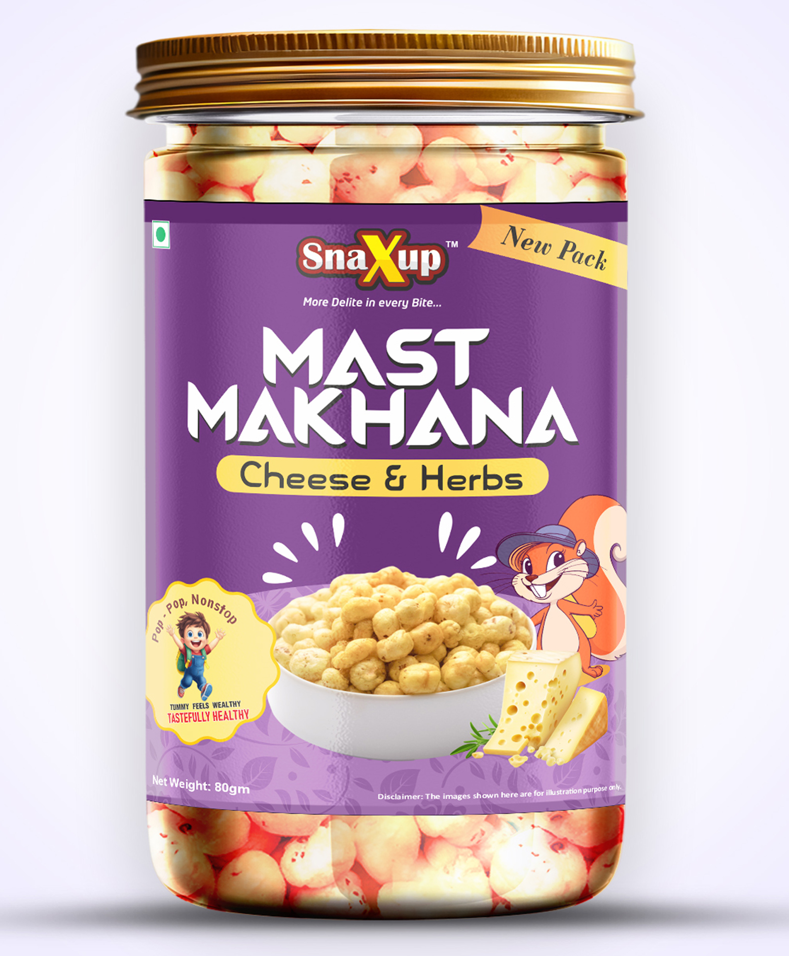 SnaXup Roasted Mast Makhana - Cheese & Herbs 80 g-picture-17