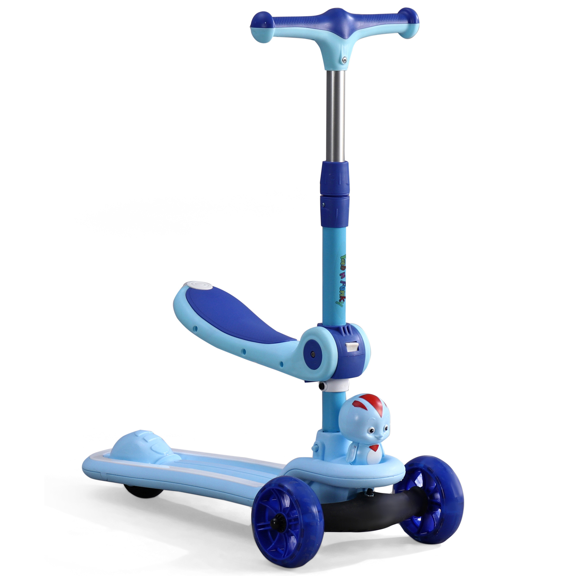 2-in-1 Kids 3 Wheel Scooter with Foldable Seat & LED Wheels - Blue