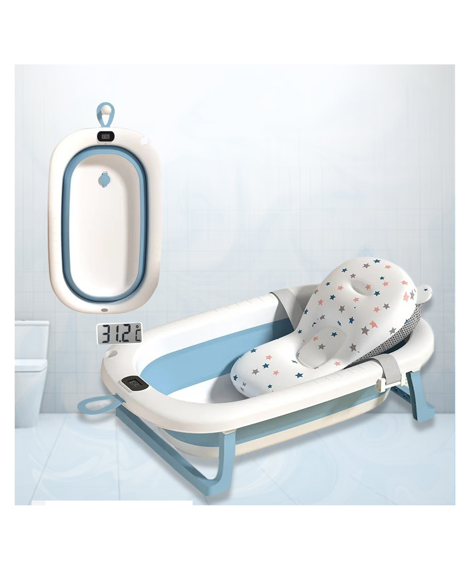 SAFE-O-KID Baby Bath Tub with Digital Meter, 1 Year Warranty, with Support Cushion Drain Plug, Portable/Foldable Travel Friendly Anti-Skid Collapsible Bathtub, Blue-picture-14
