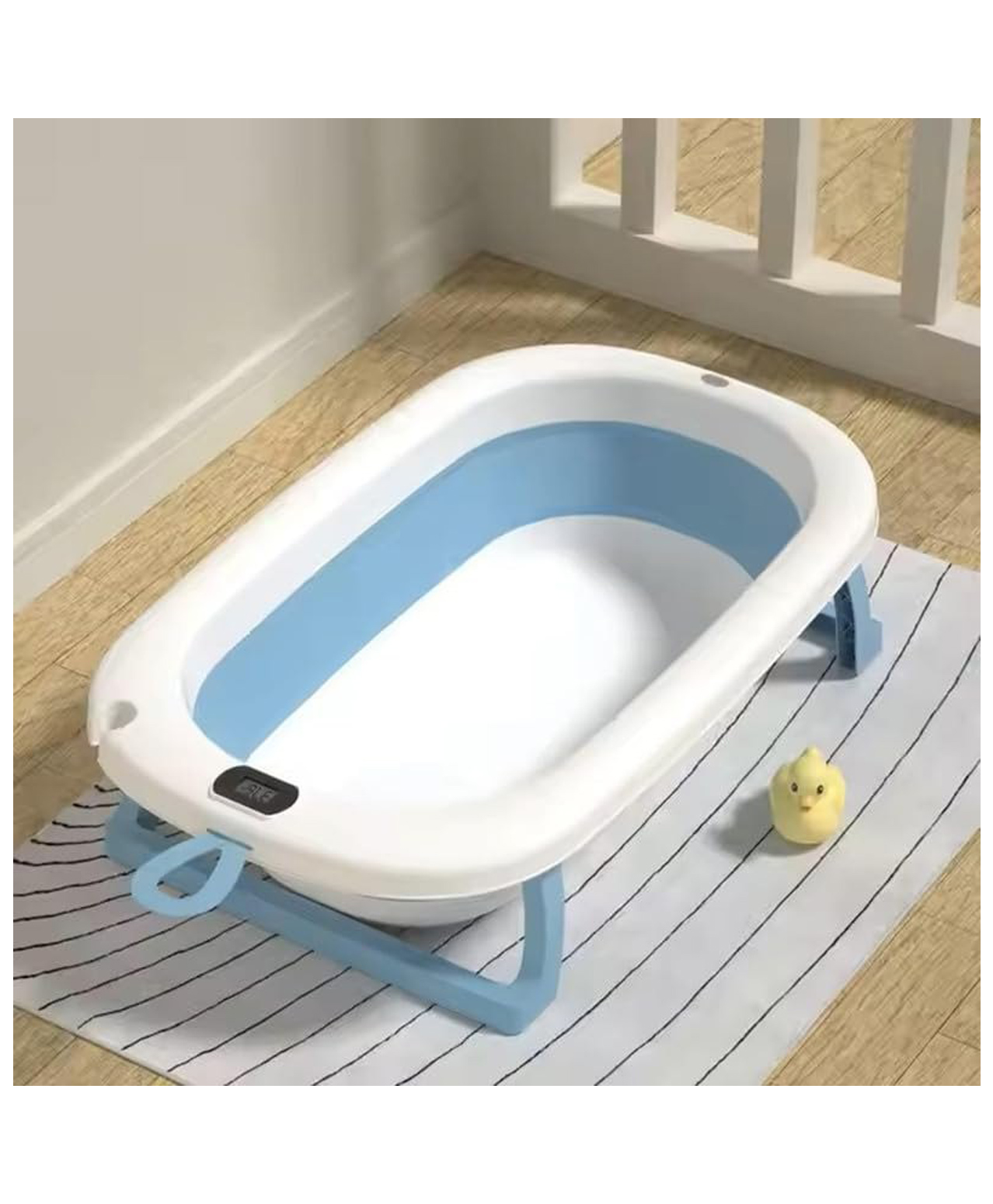 Safe-O-Kid Baby Bath Tub with Digital Meter, 1 Year Warranty, with Drain Plug, Portable/Foldable Travel Friendly Anti-Skid Collapsible Bathtub, Easy to Store for Newborns Bathing - Blue-image-47