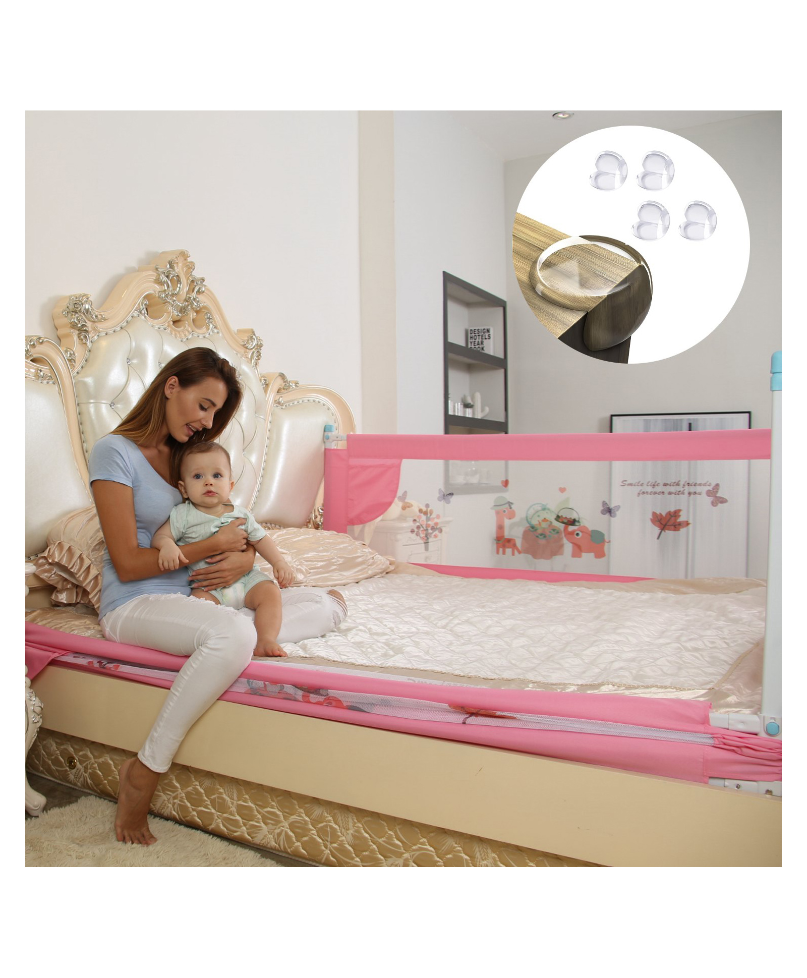 Safe-O-Kid Extra-Long Bed Rail Guard6FT Safety Barrier for Kids & Toddlers | 1-Year Warranty | Pink| Pack of 1-image-21