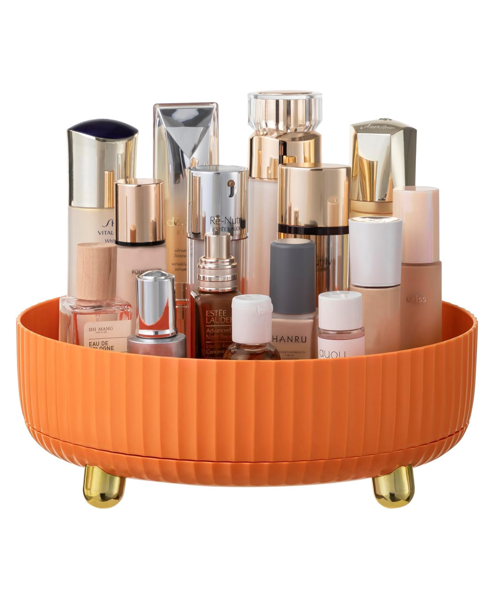 House of Quirk Plastic Lazy Susan Turntable,Cosmetics And Perfume Tiered Shelf Table Mount Organizer For Cabinet Clear Organizer Bin 360 Degree Rotating Storage Tray(Orange)-image-30