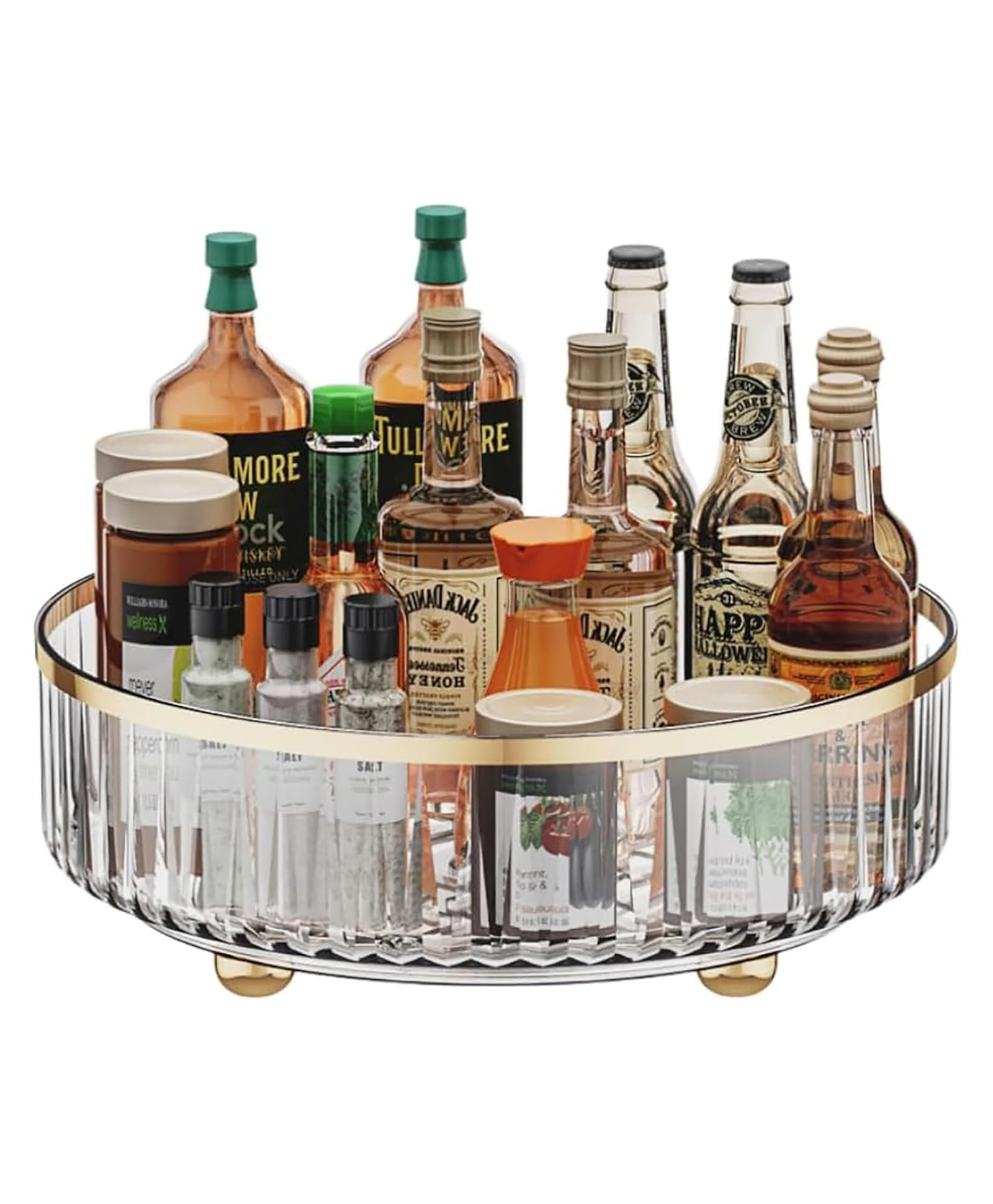House of Quirk Turntable Cupboard Organizer Multi-Functional Spice Rack Kitchen Rotating Storage Rack Transparent Revolving Condiment Holder for Kitchen Storage (White)-image-4