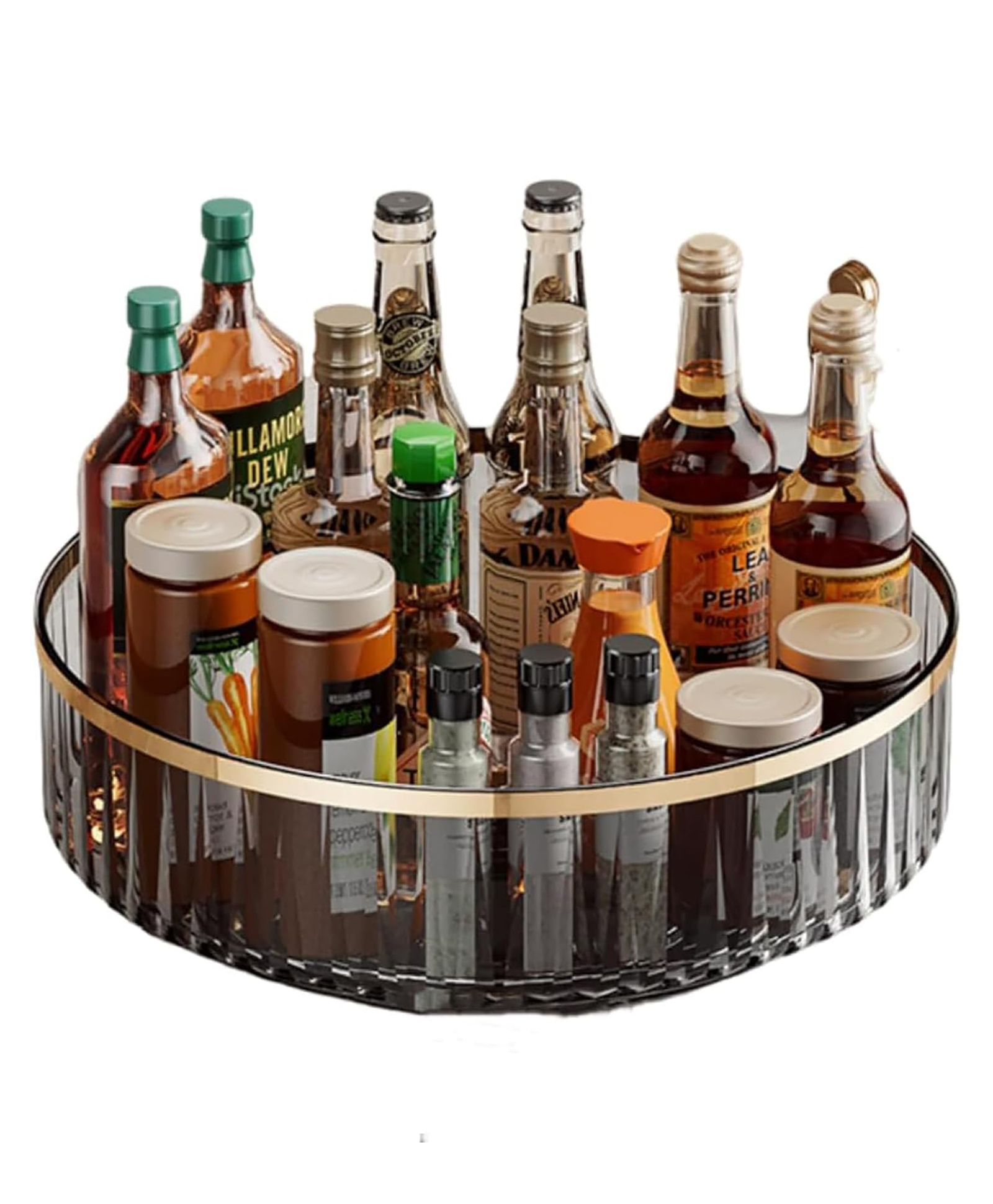 House of Quirk Turntable Cupboard Organizer Multi-Functional Spice Rack Kitchen Rotating Storage Rack Transparent Revolving Condiment Holder for Kitchen Storage (Grey)-image-27