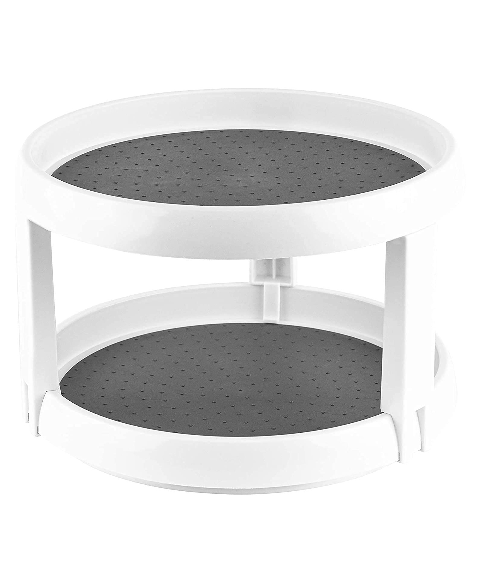 House of Quirk Plastic Non Skid Turntable Lazy Susan Table Mount Cabinet Organizer 2 Tier 360 Degree Rotating Floating Shelves Spice Rack-image-4