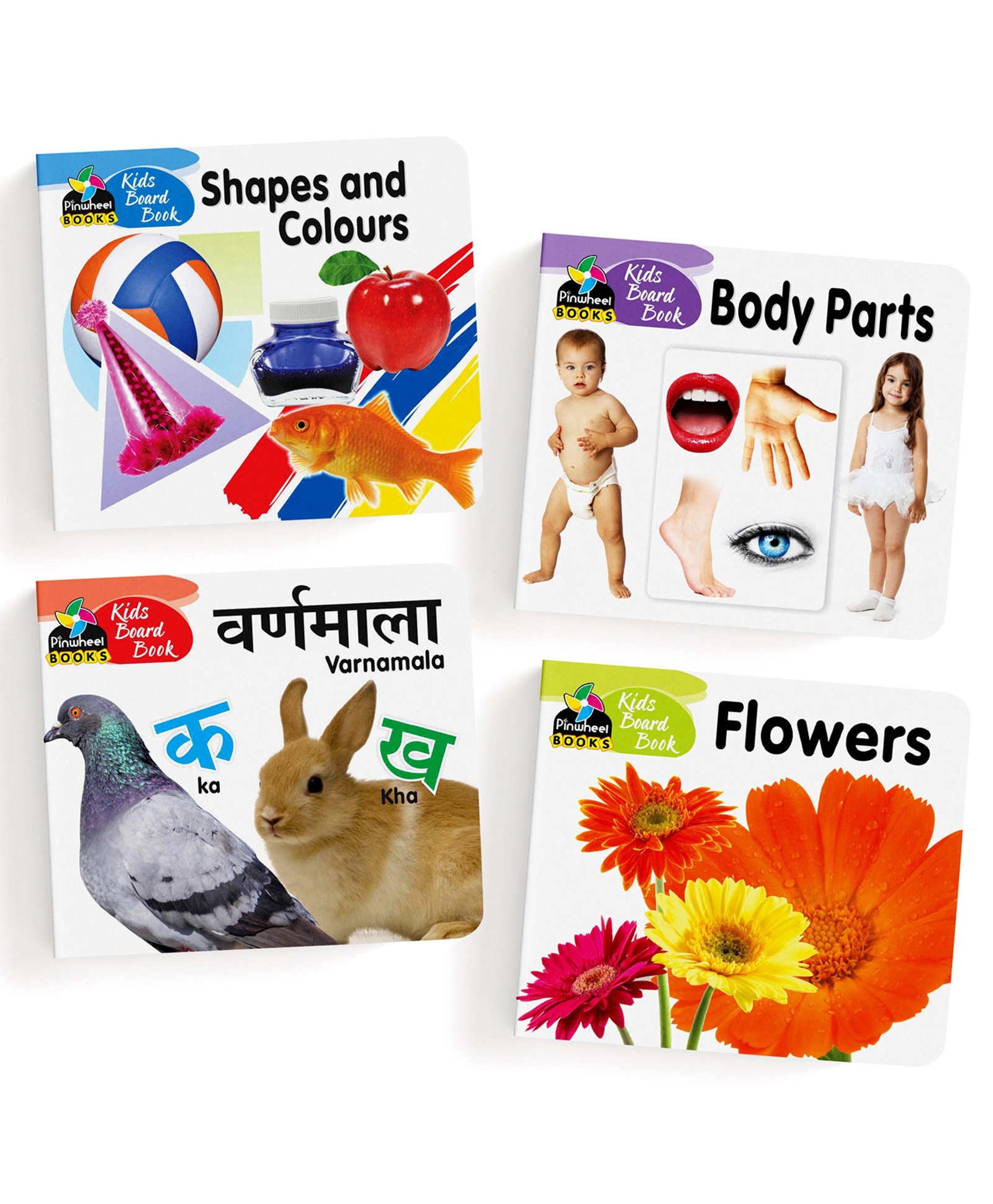 Kids Board Books, Shapes & Colours, Body Parts, Flowers & Hindi Varnmala, Set of 4 Books - English-image-22