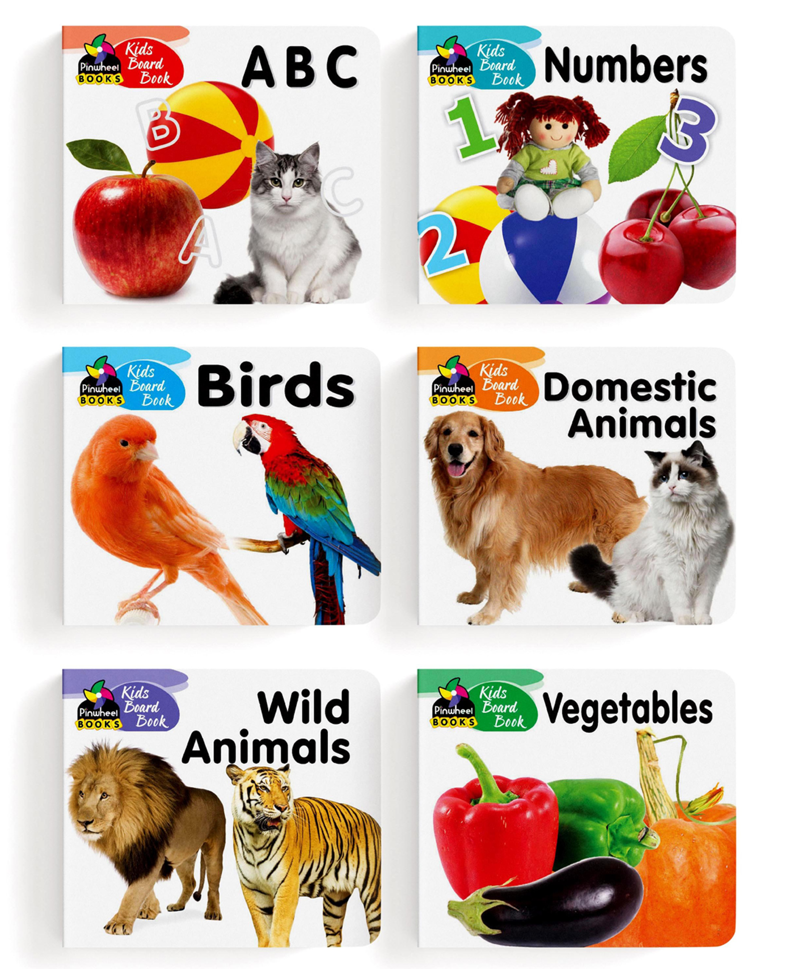 Kids Board Books, ABC, Numbers, Birds, Domestic Animals, Wild Animals, Vegetables, Set of 6 Books - English-image-20