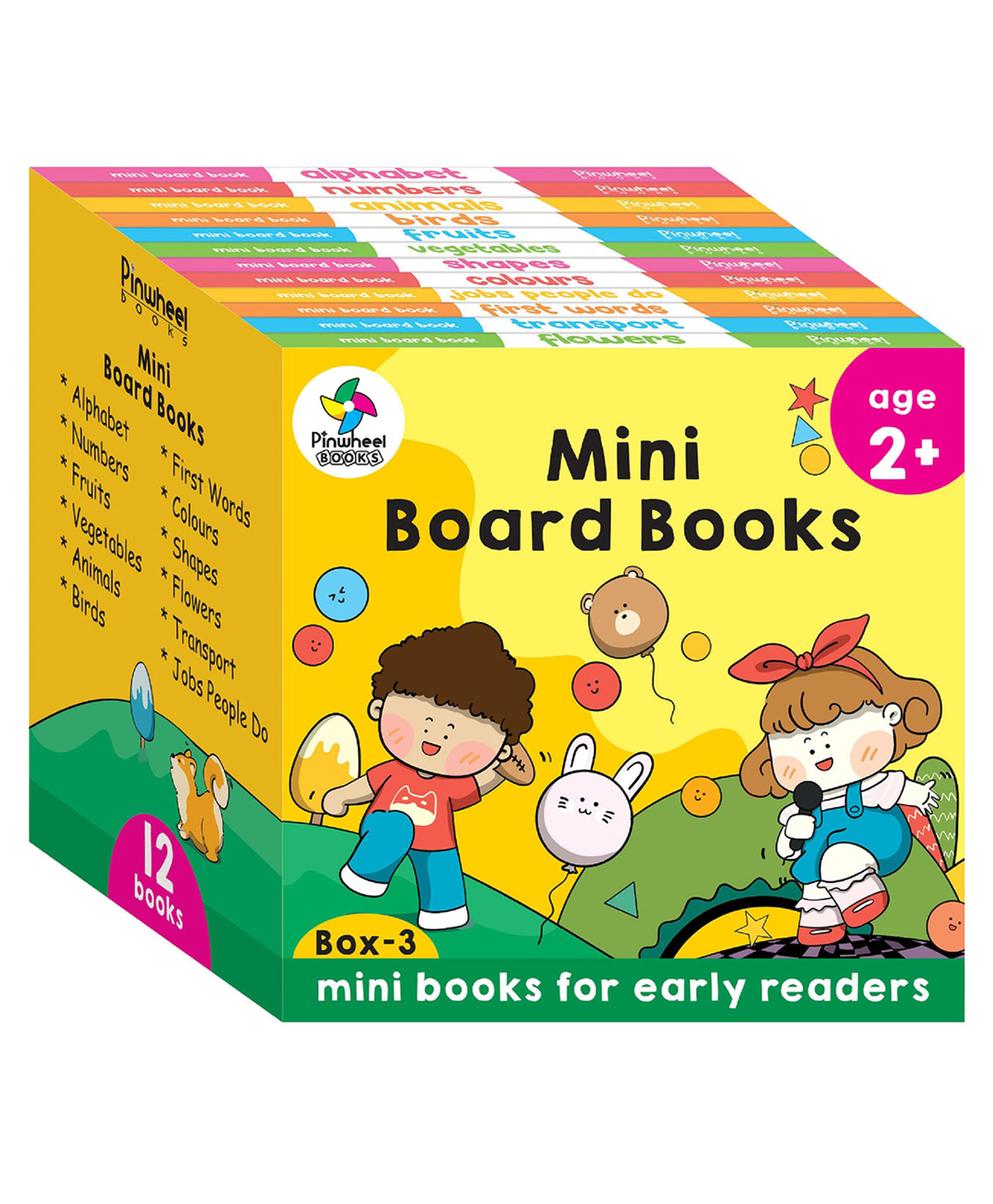 Mini Board Books Box - 3, Alphabet, Numbers, Fruits, Vegetables, Animals, Birds, Shapes, Colours & more, Pack of 12 Books - English-image-31