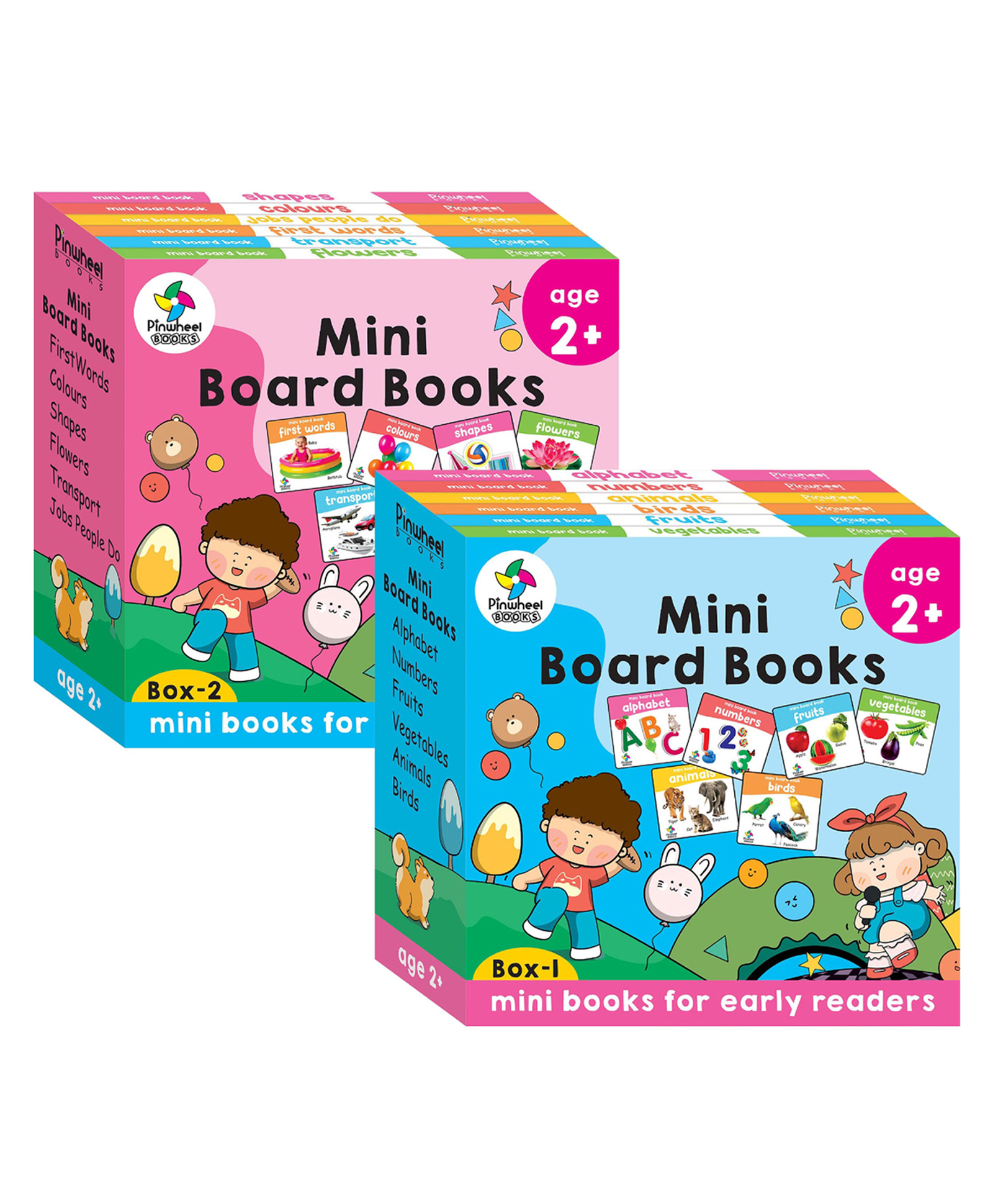 Mini Board Books Box 1 & 2, Alphabet, Numbers, Fruits, Vegetables, Animals, Birds, Shapes, Colours & more, Set of 2 Boxes - English-image-33