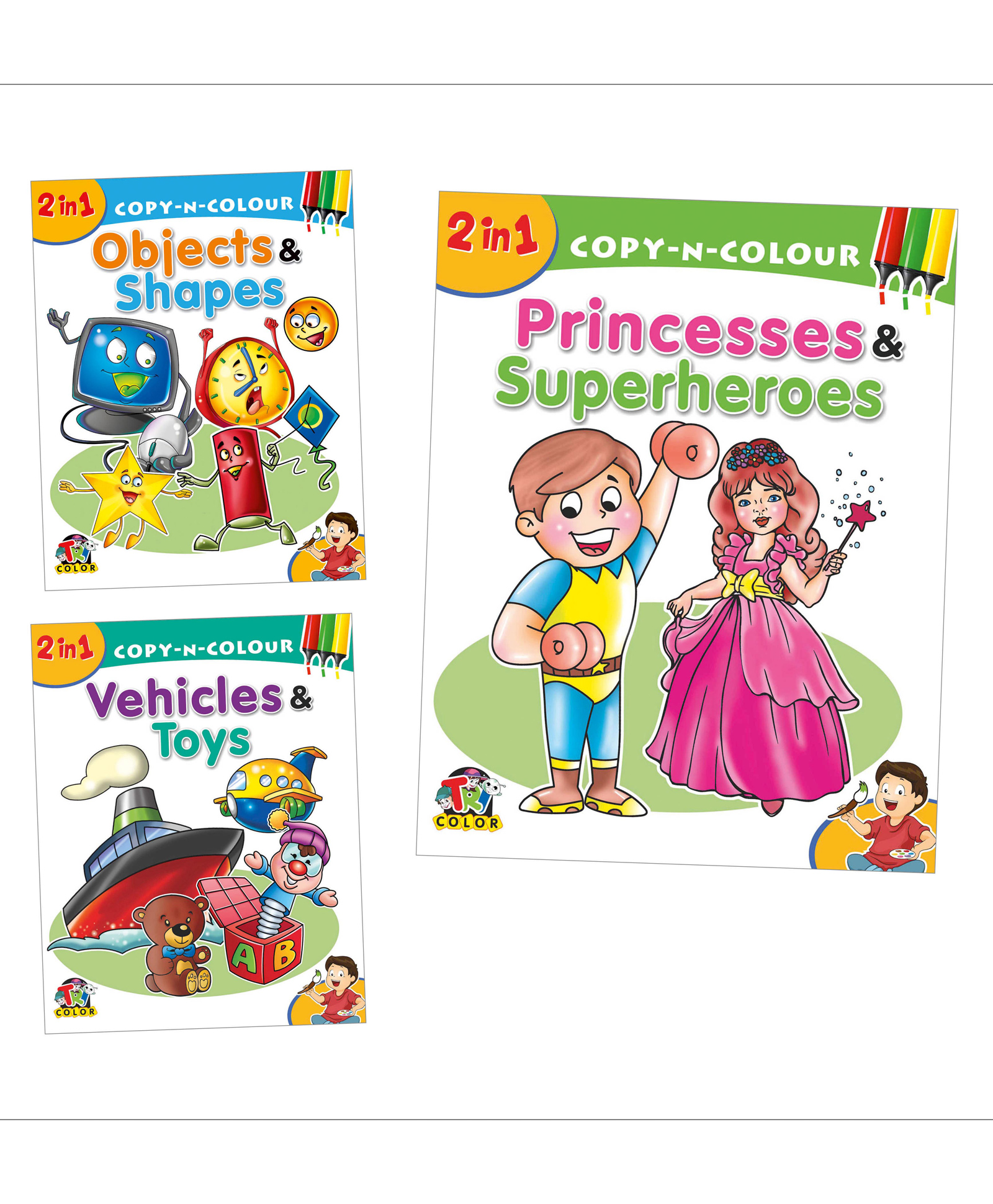 2 in 1 Copy N Colour, Objects & Shapes, Vehicles & Toys, Princesses & Superheroes, Set of 3 Books- English-image-36